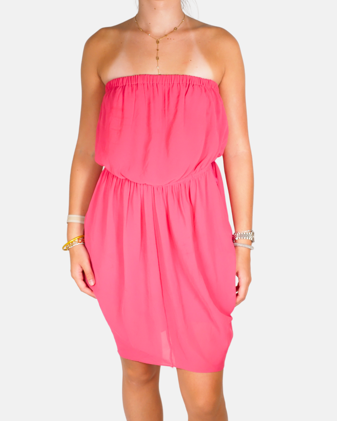 Y2K Bebe Fuchsia Strapless Chiffon Mini Dress