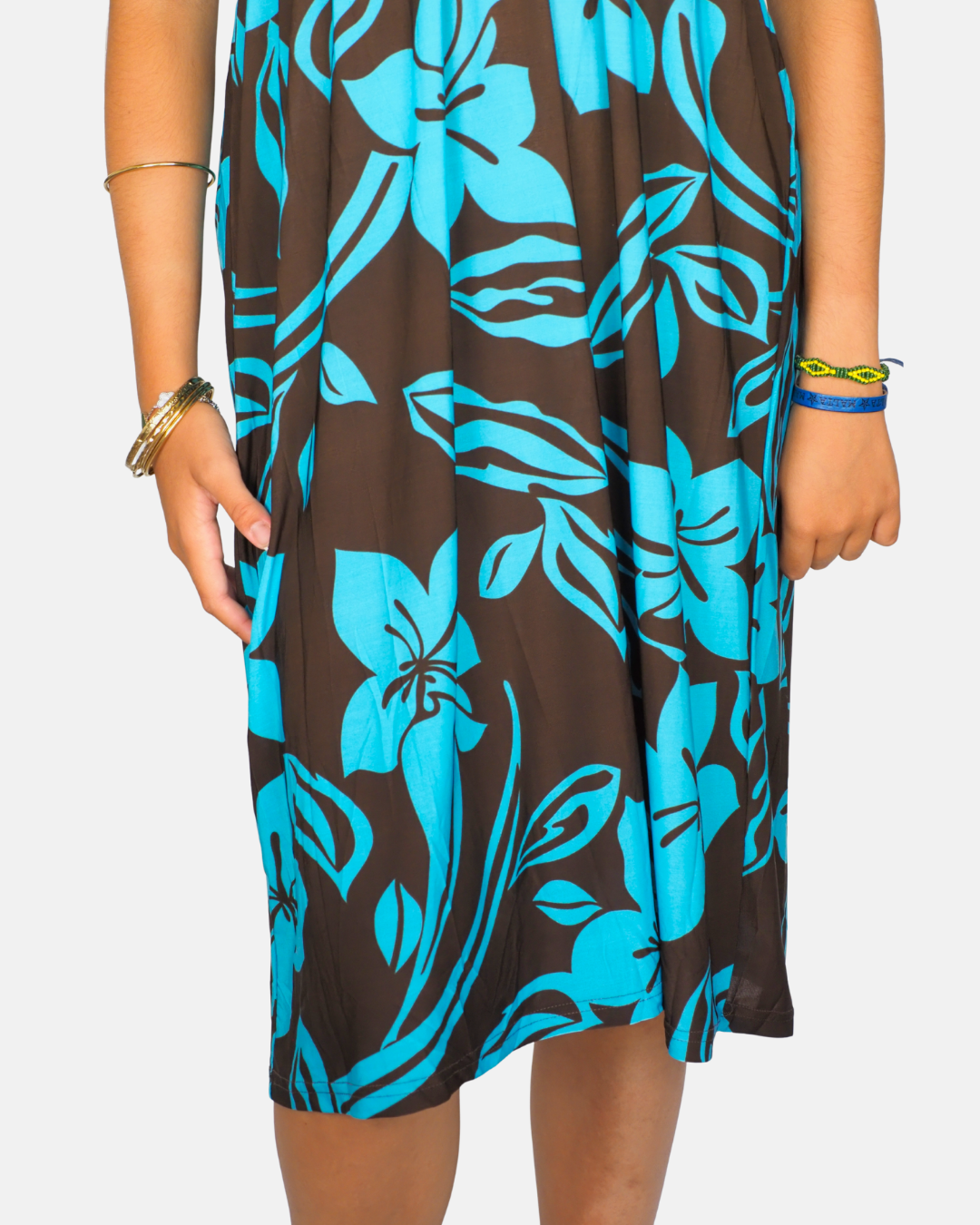 Tropical Brown and Blue  Halter Maxi Dress