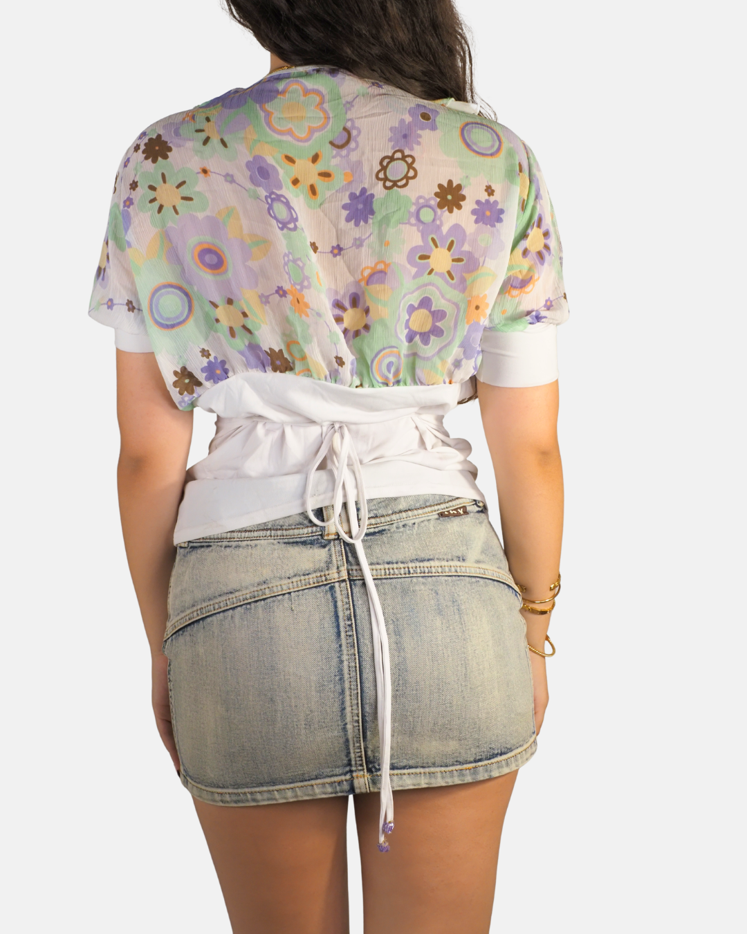 Y2K Pastel Floral Layered Mesh Top - See You