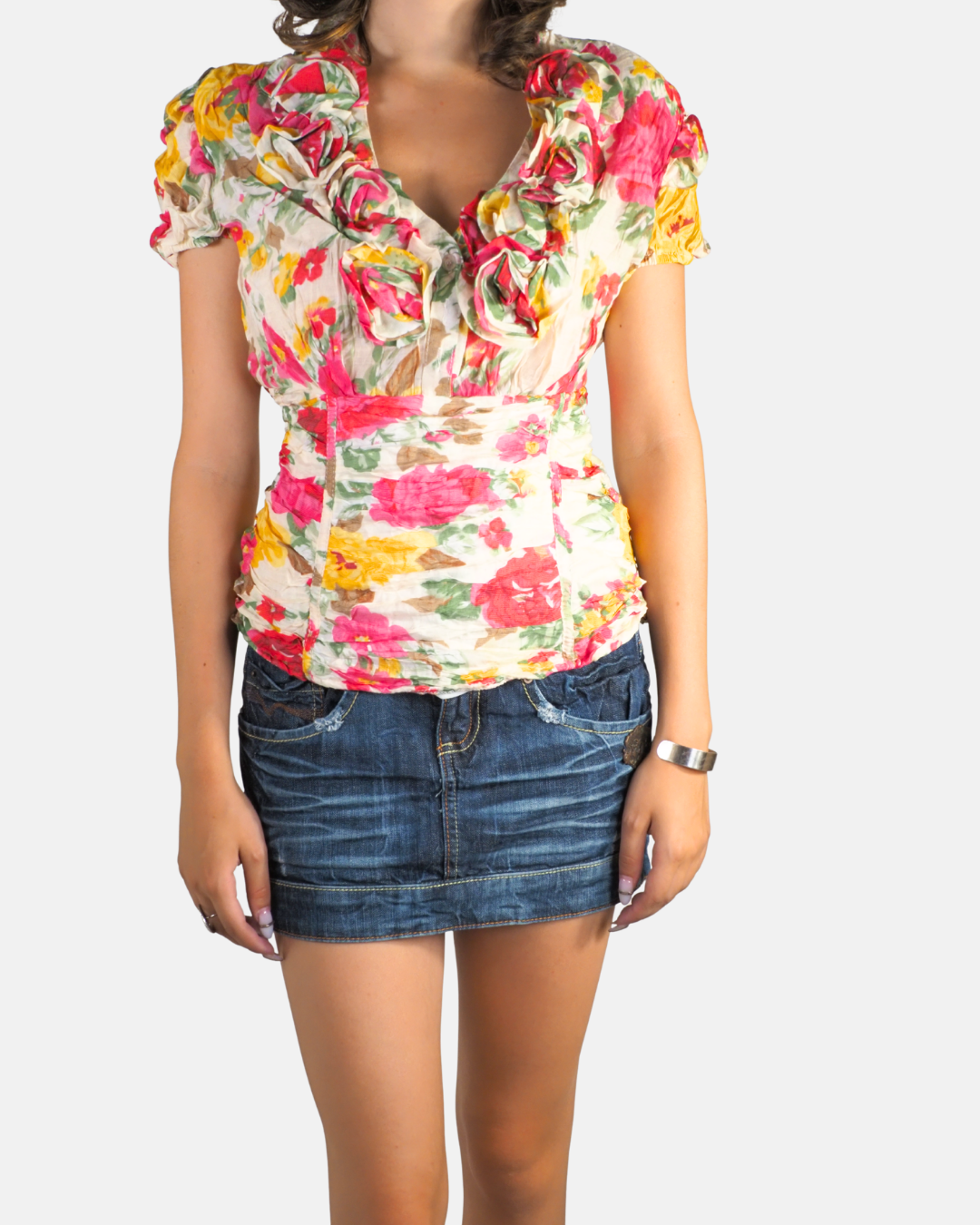 Y2K Floral Rosette Ruffle Top - Princesse