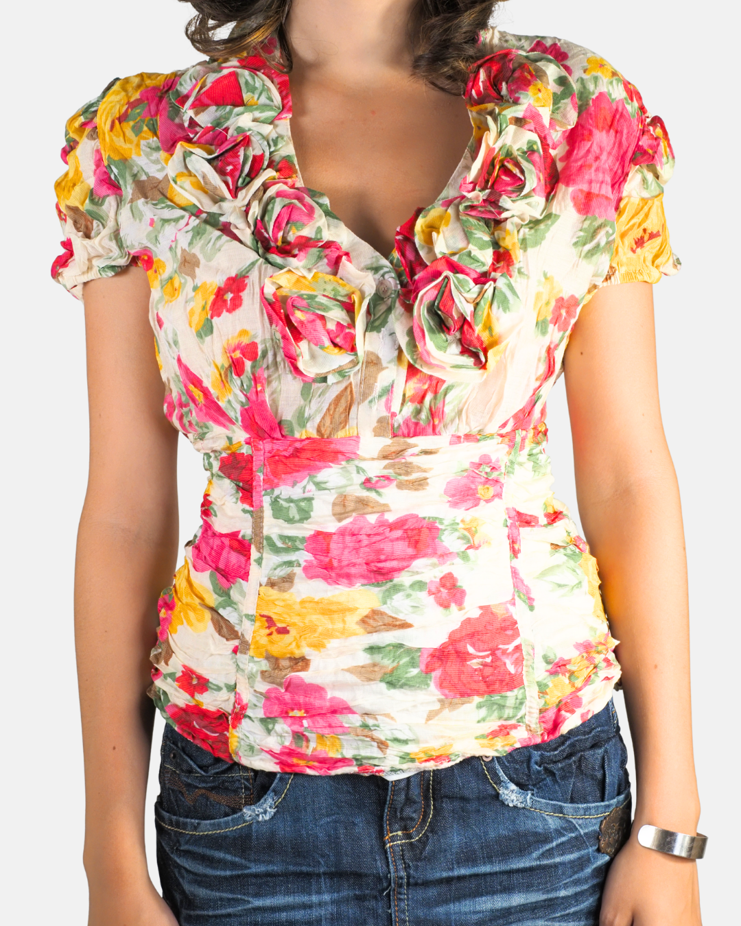 Y2K Floral Rosette Ruffle Top - Princesse