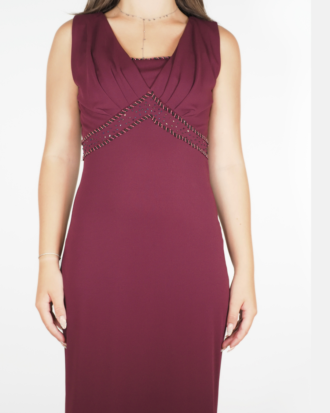 Burgundy Embellished Empire Waist Maxi Dress - La Vertue