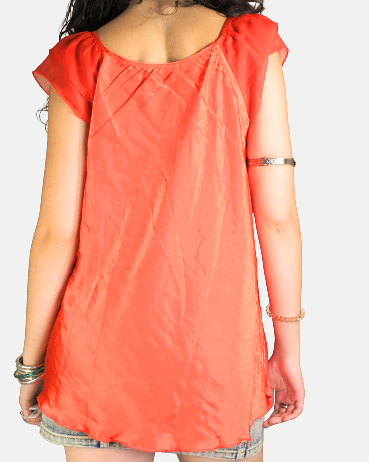 Coral Satin Lace Babydoll Top