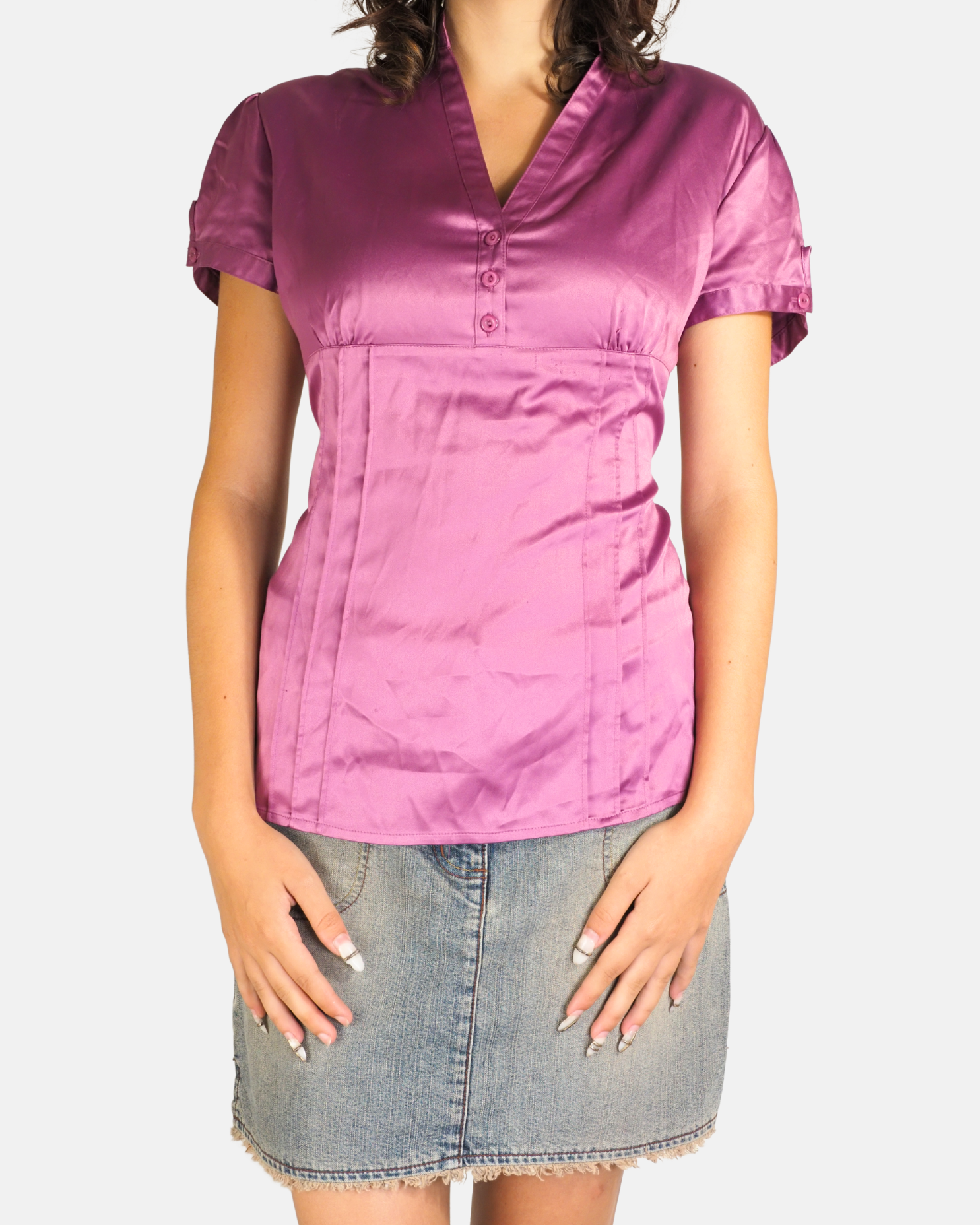 Purple Satin Fitted Blouse - Promod