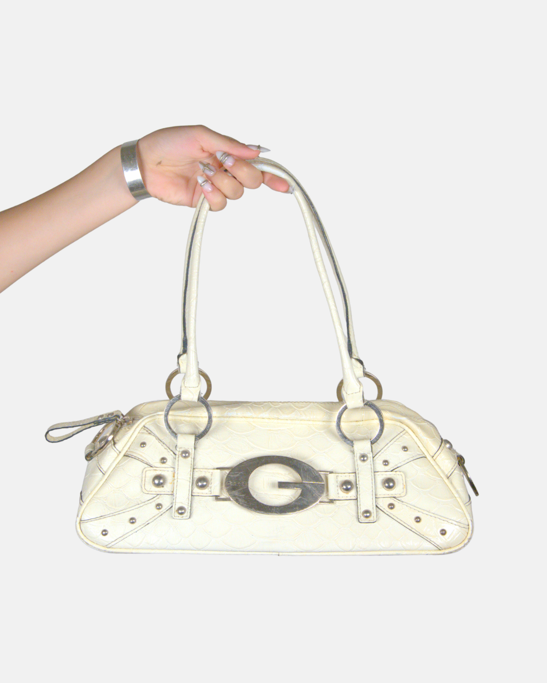 Guess Cream Embossed Shoulder Bag