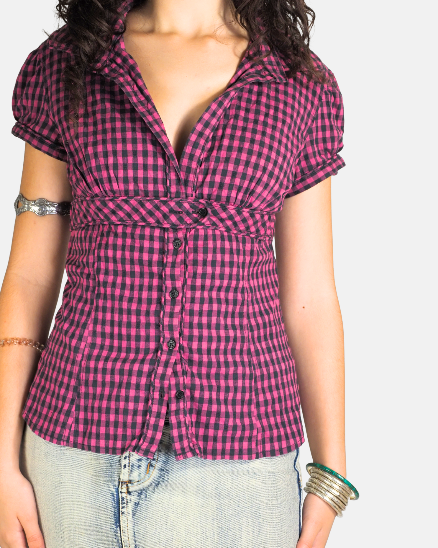 Pink & Black Gingham Fitted Shirt - Tally Weijl
