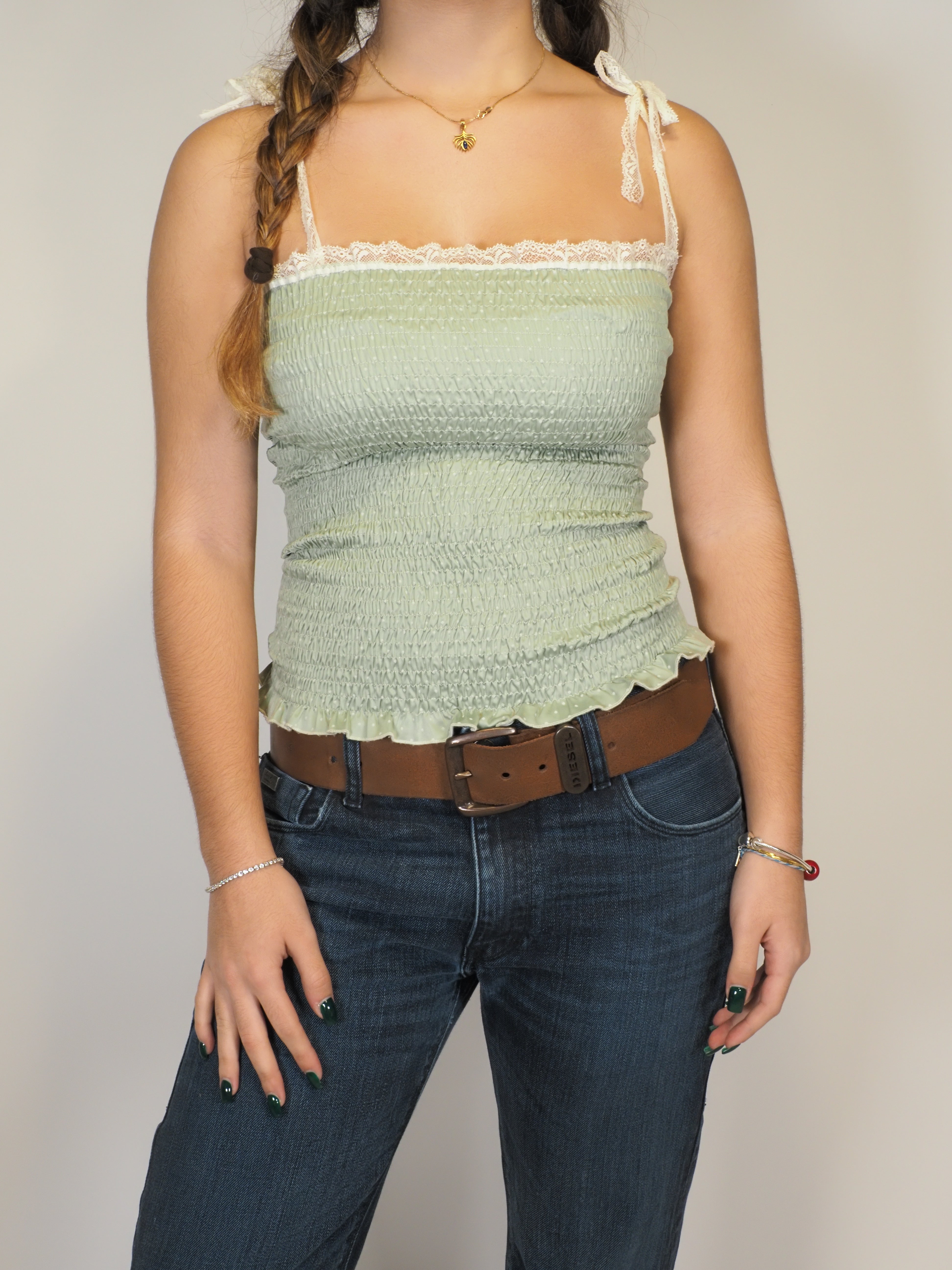 Sage Smocked Cami Top
