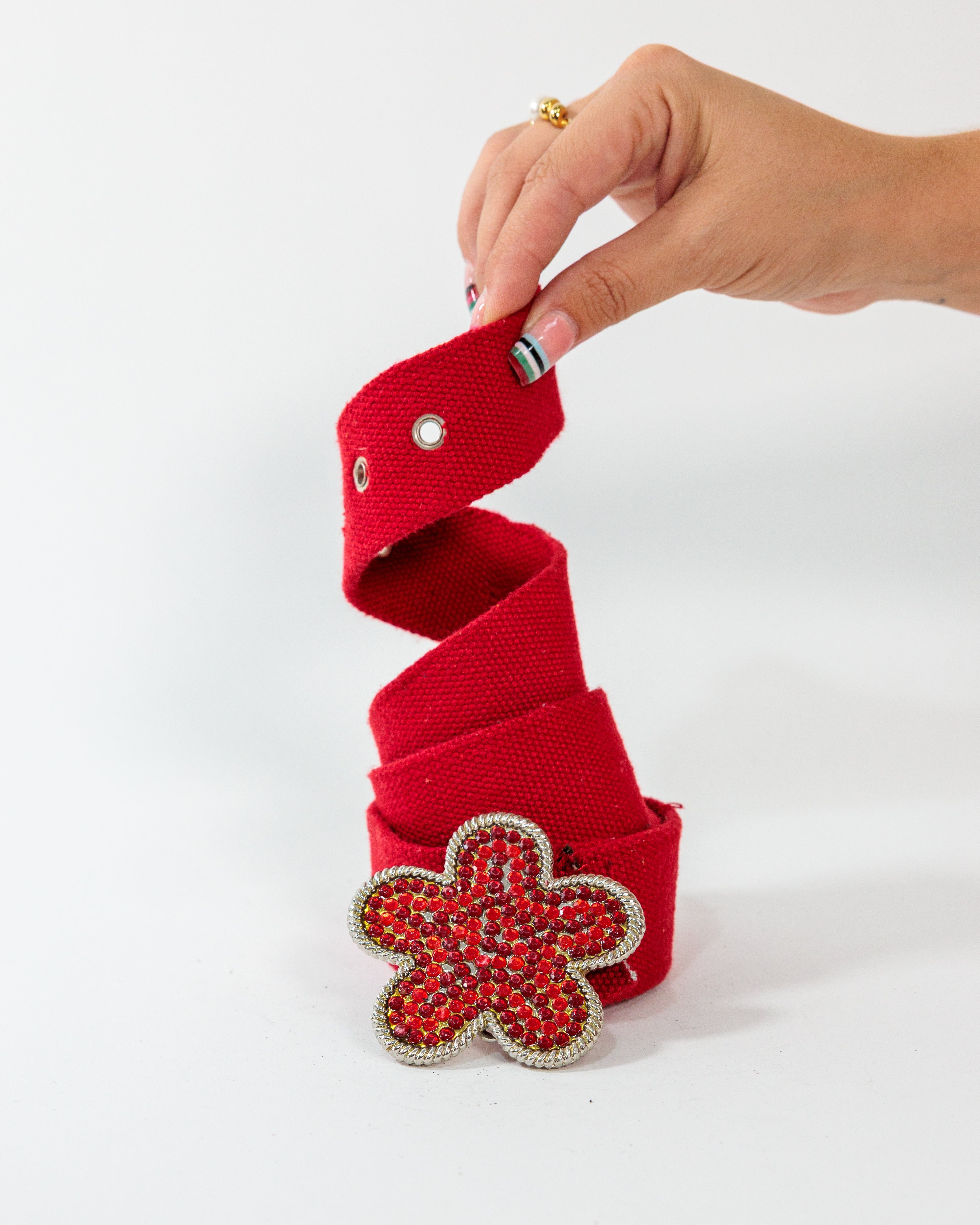 Red Rhinestone Flower Buckle Belt