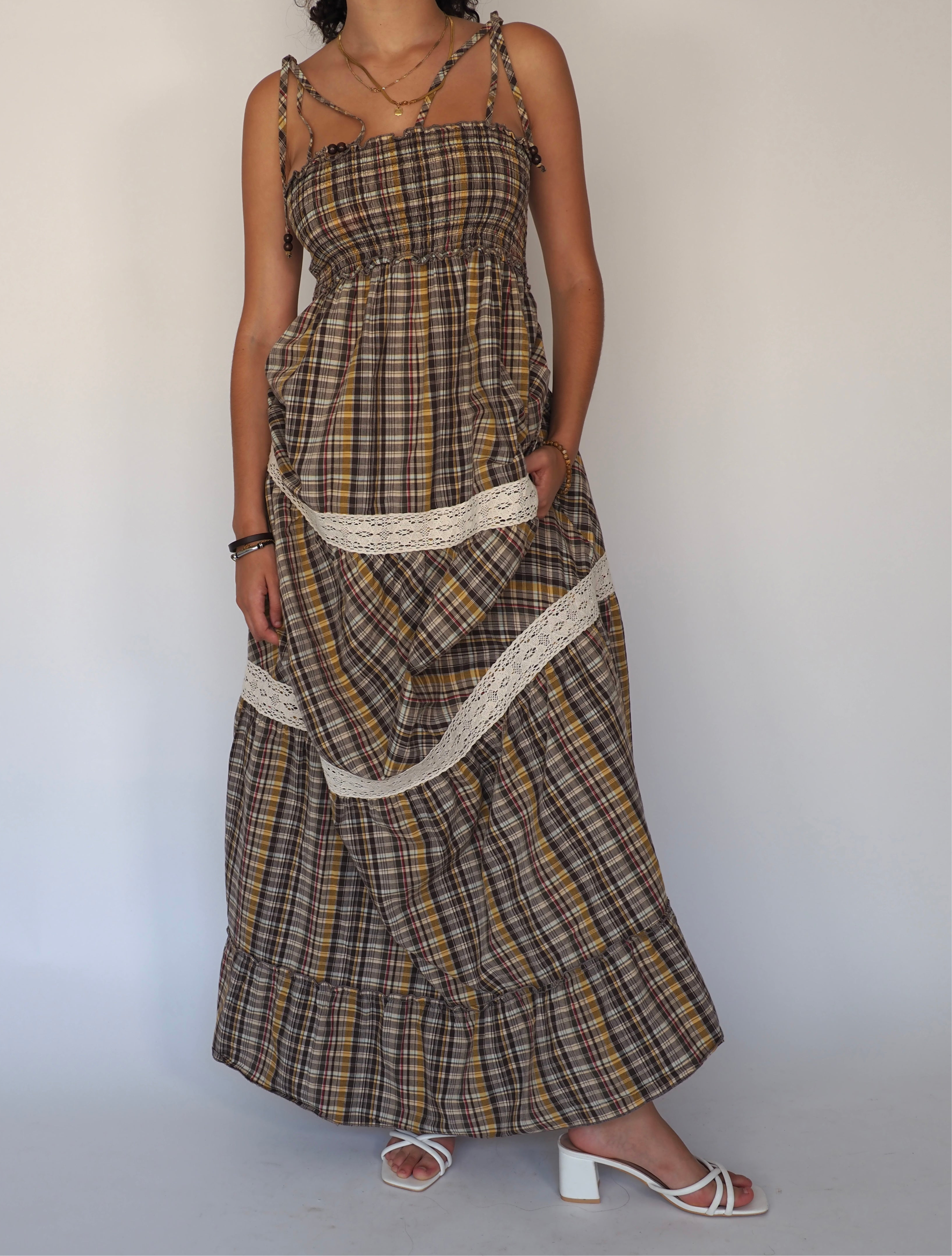 Cottagecore Check Maxi Dress – Blanco