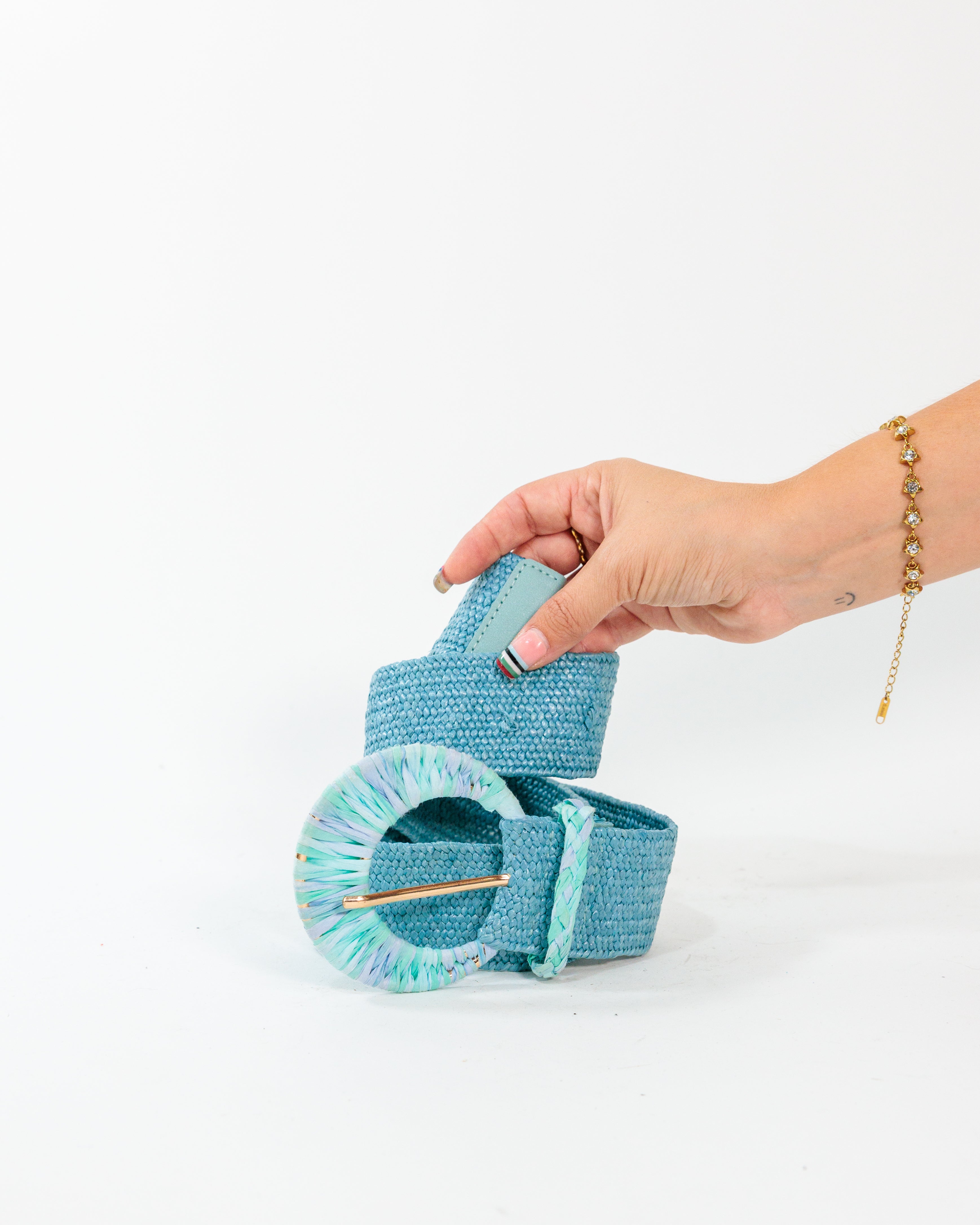 Turquoise Woven Round Buckle Belt