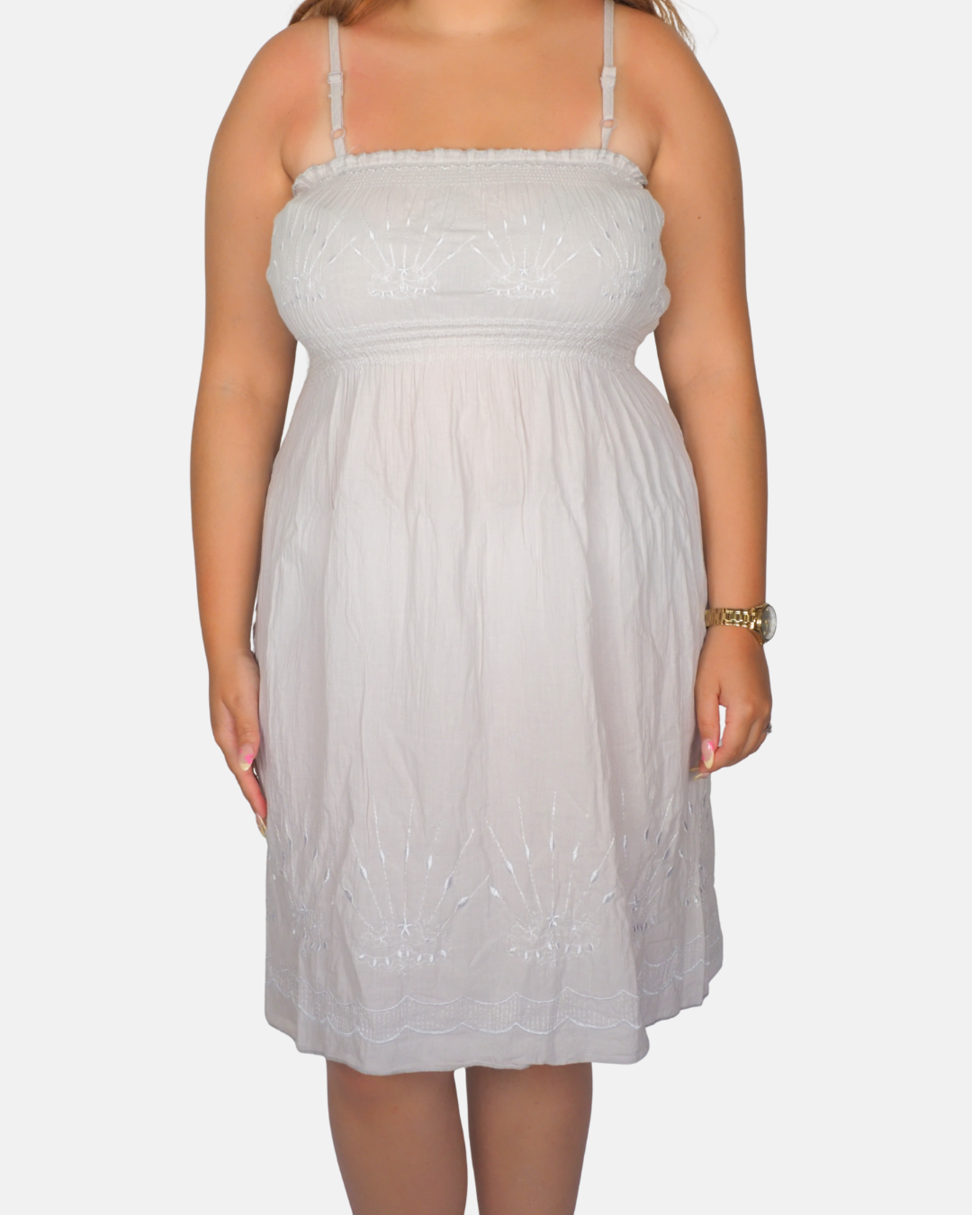 White Embroidered Smocked Sundress