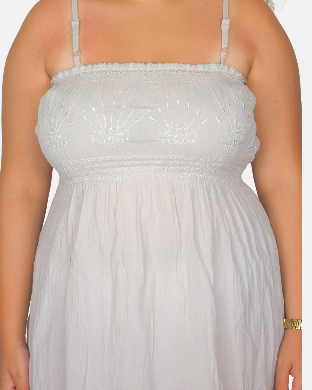 White Embroidered Smocked Sundress