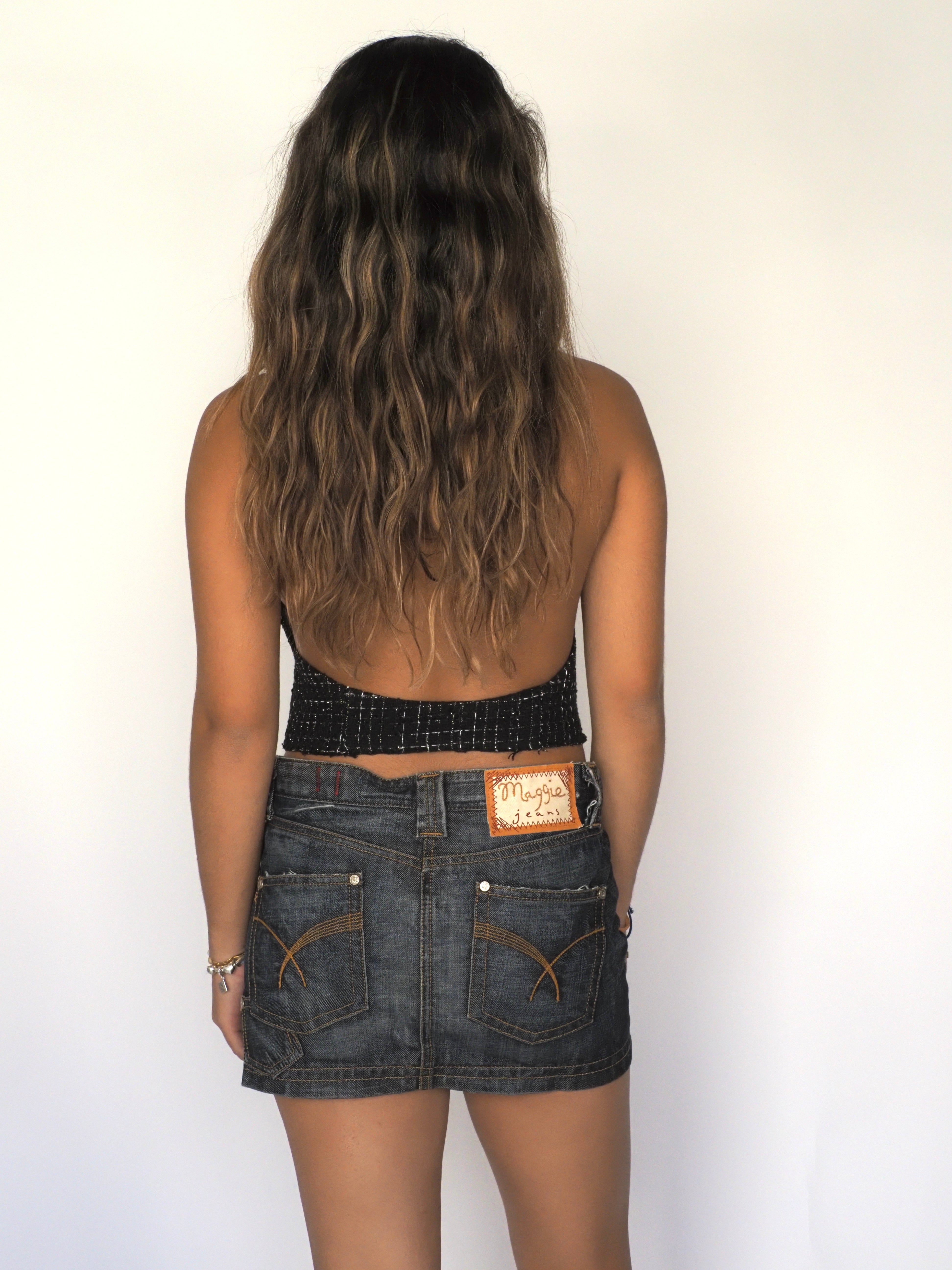 Black Tweed Cropped Halter Vest Top