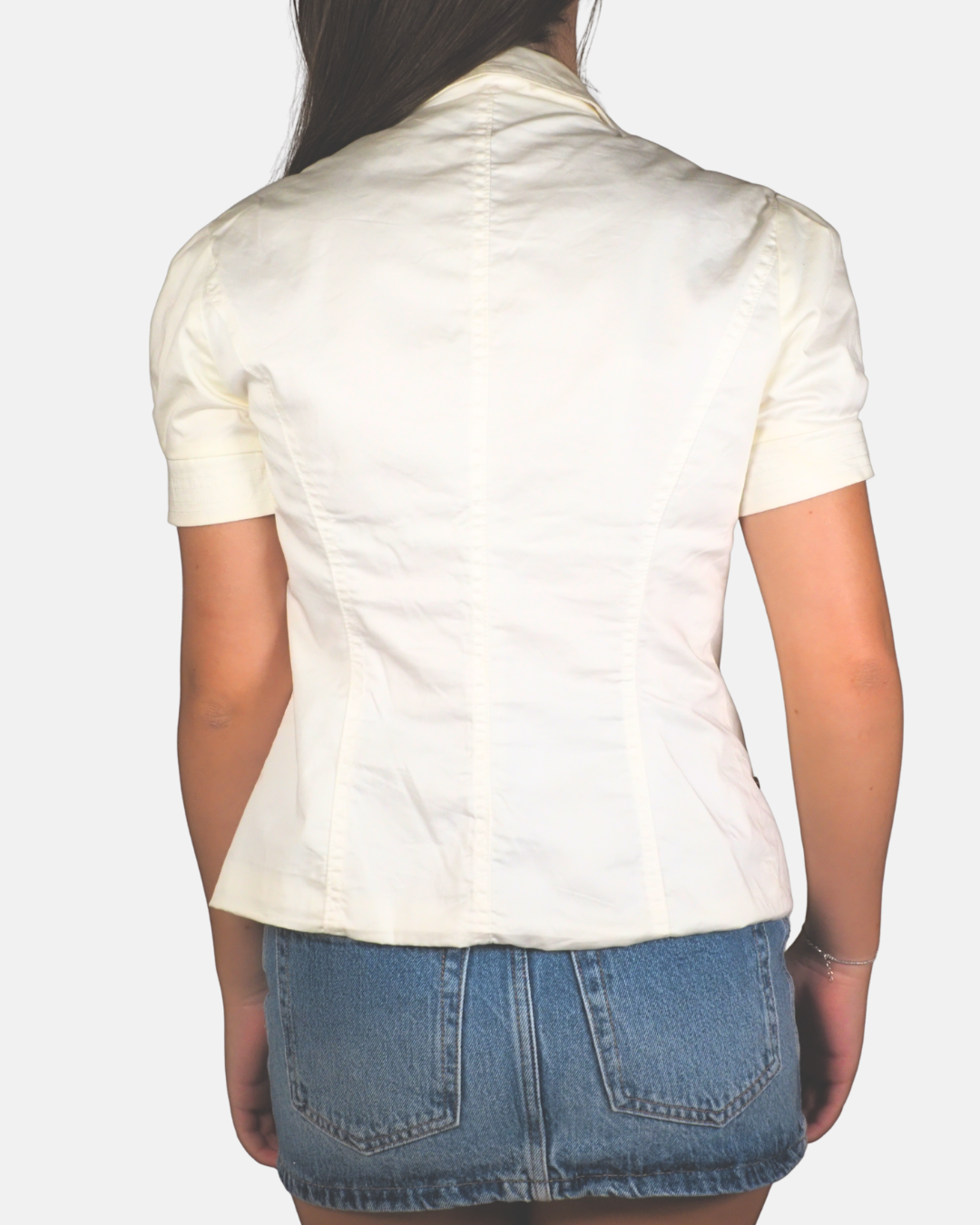 White Short-Sleeve Fitted Blazer