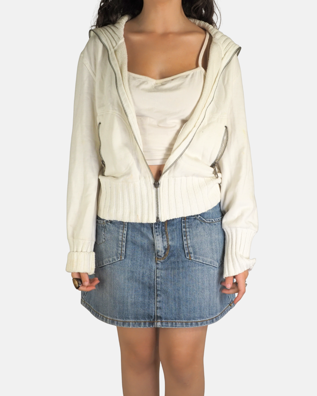 Ivory High Neck Zip Detail Jacket