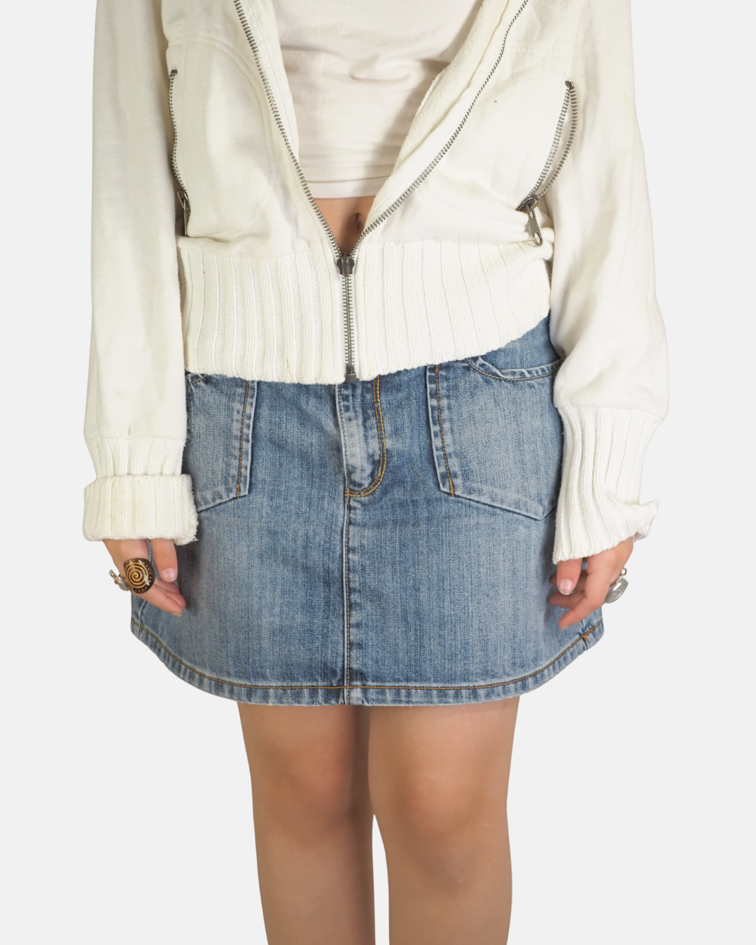 Ivory High Neck Zip Detail Jacket