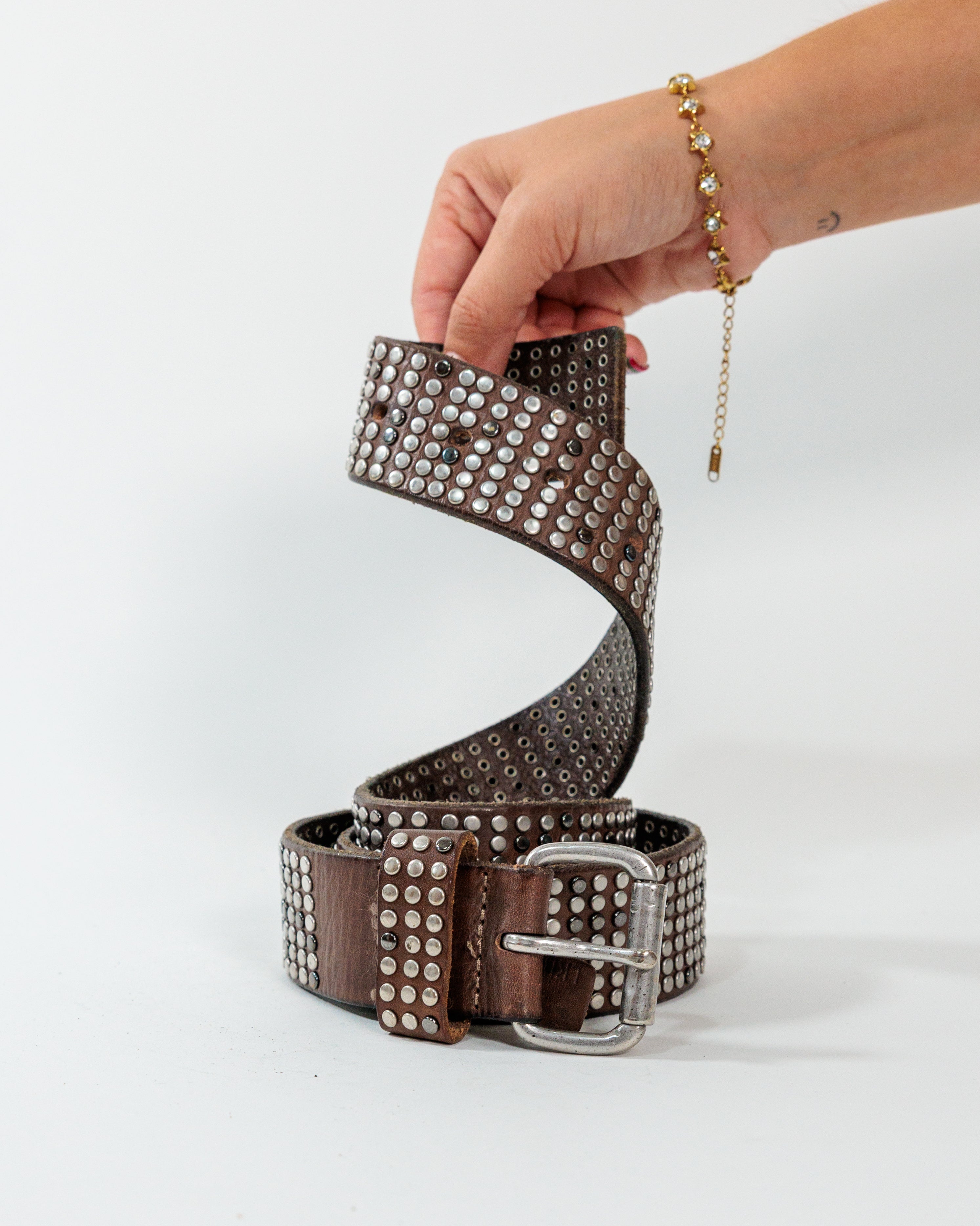 Brown Silver Studded Wide Belt