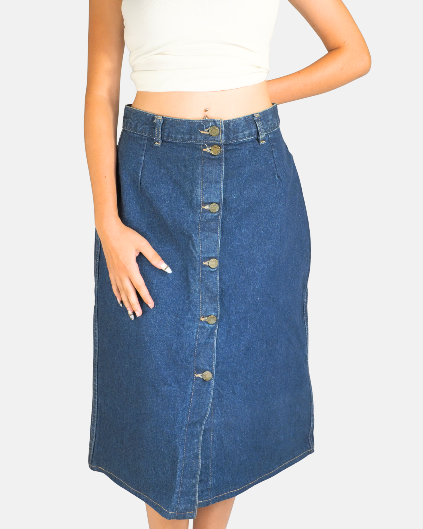 Button Front Denim Midi Skirt - Casablanca