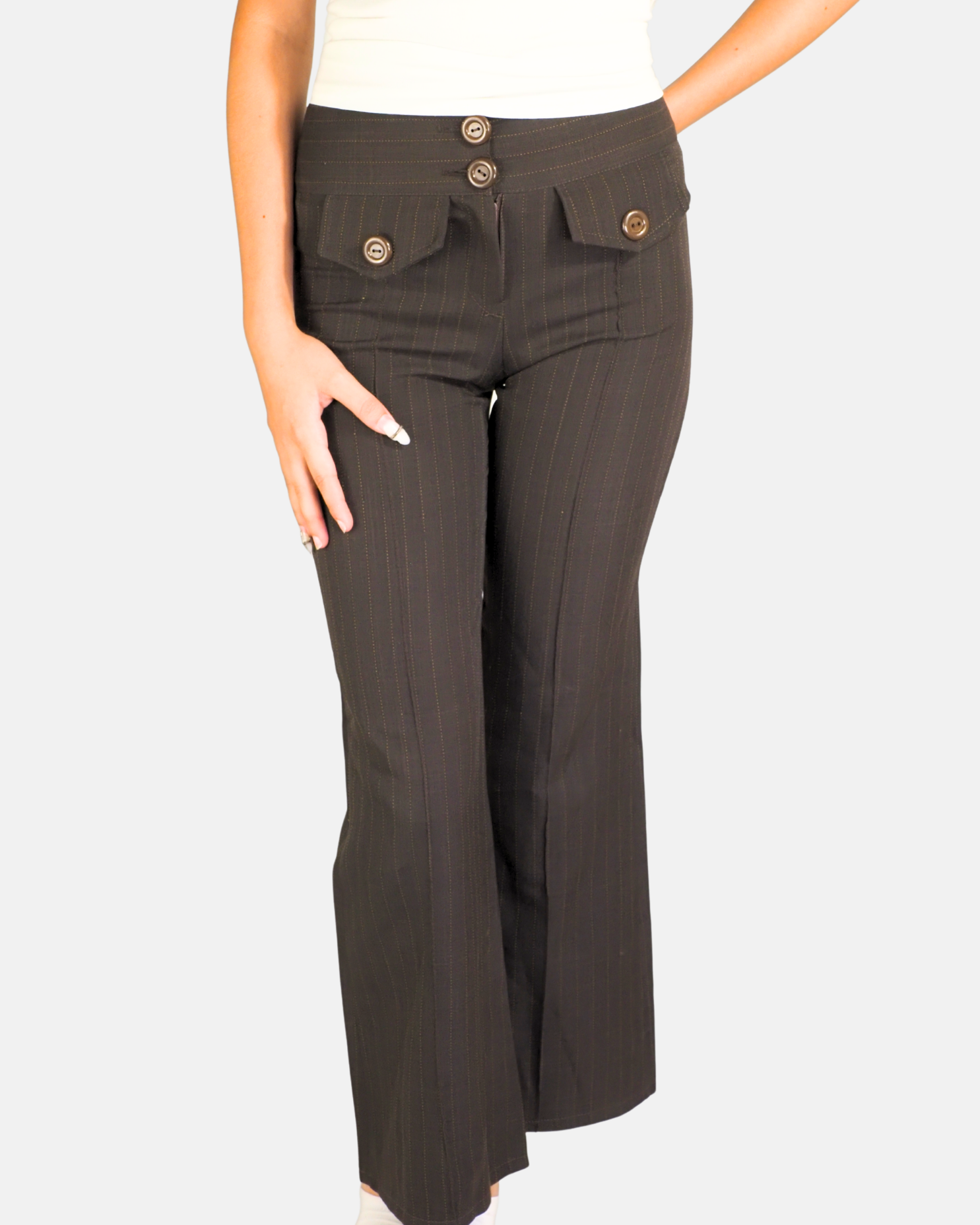 Y2K Brown Pinstripe Flared Tailored Trousers