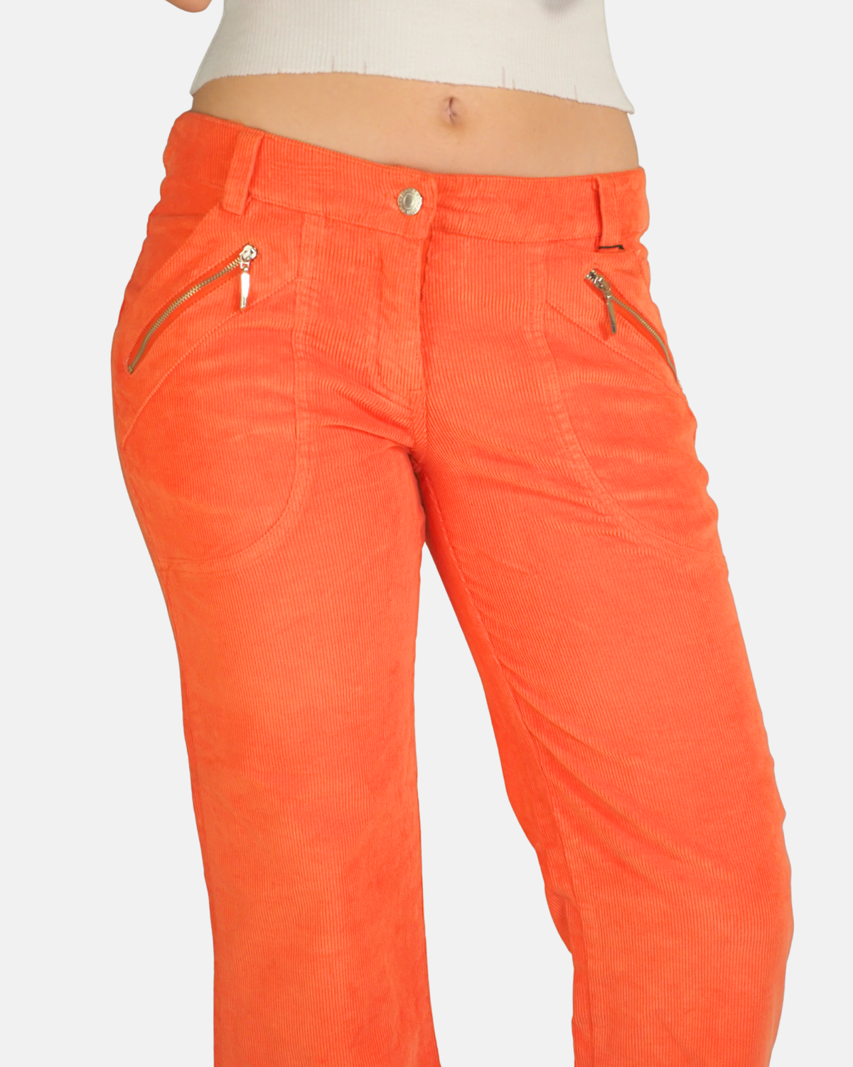 Y2K Orange Corduroy Zip Pocket Trousers - Qusheng