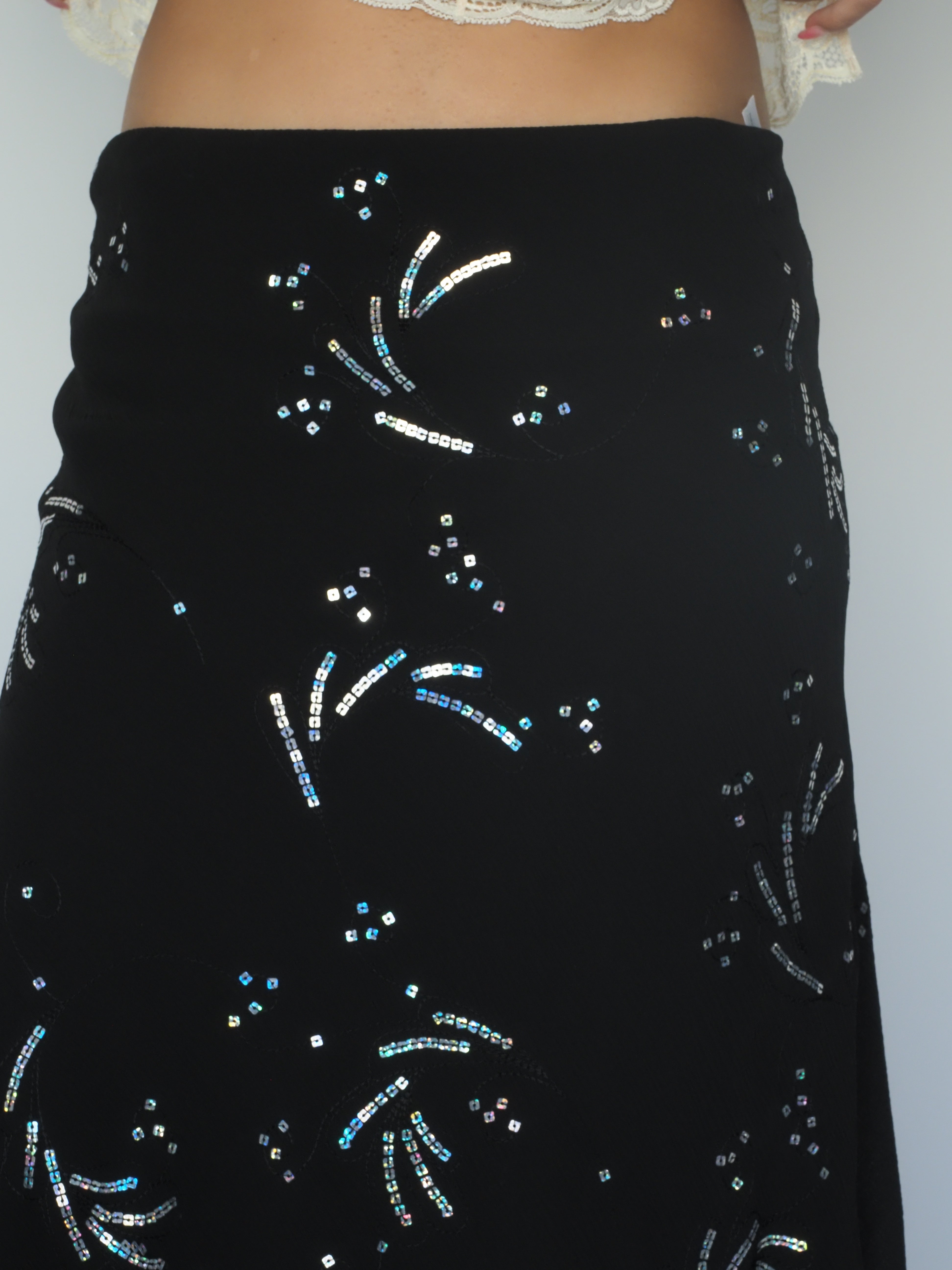 Black Sequin Firework Midi Skirt
