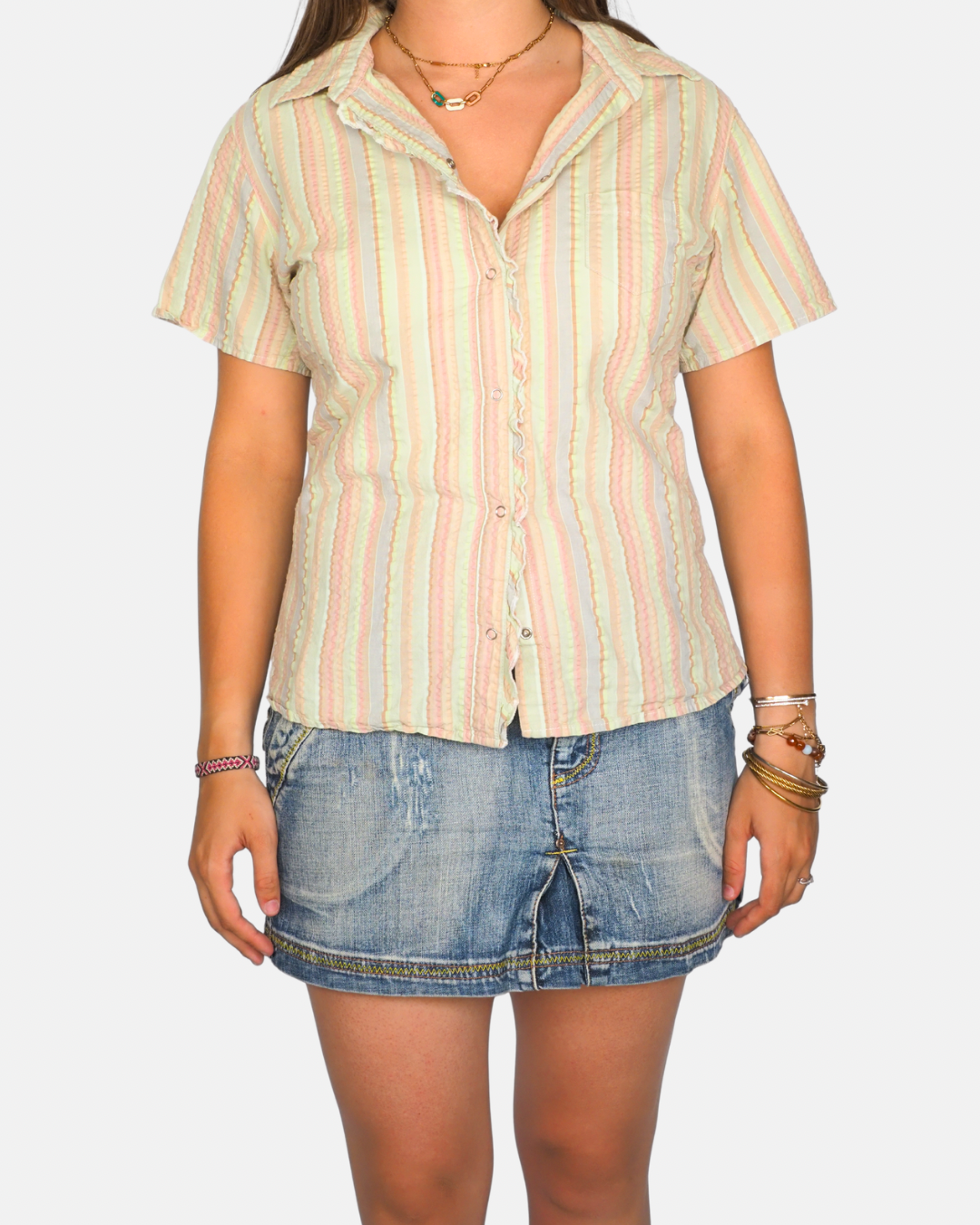 Pastel Stripe Button-Up Top by Cotton Traders