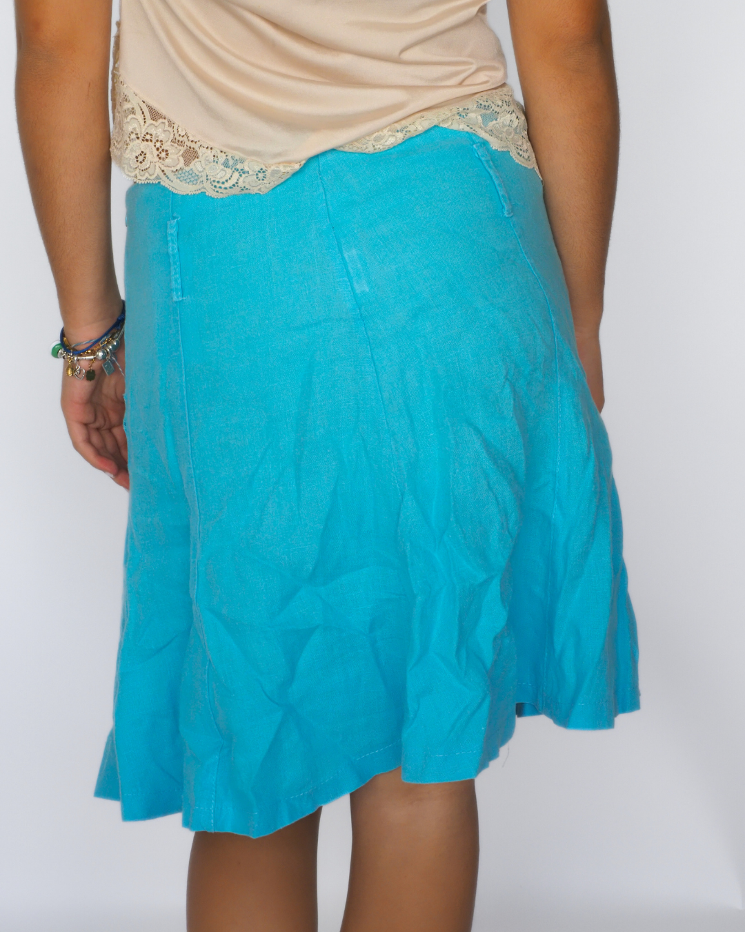 Turquoise Linen-Blend Midi Skirt – Blu Sand