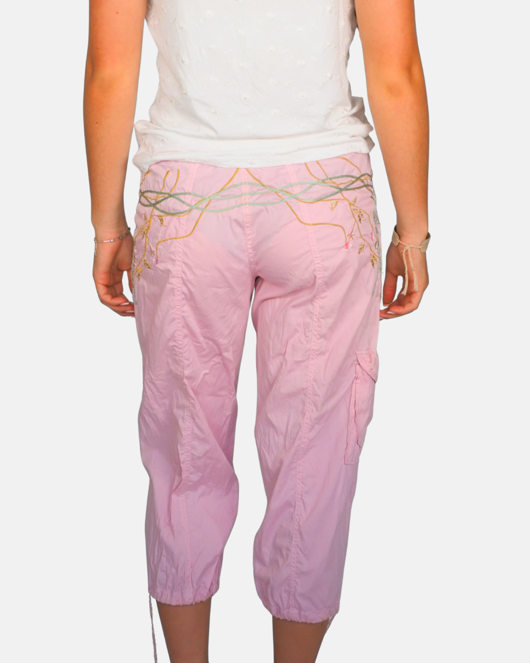 Pink Embroidered Cargo Capri Pants by dreams