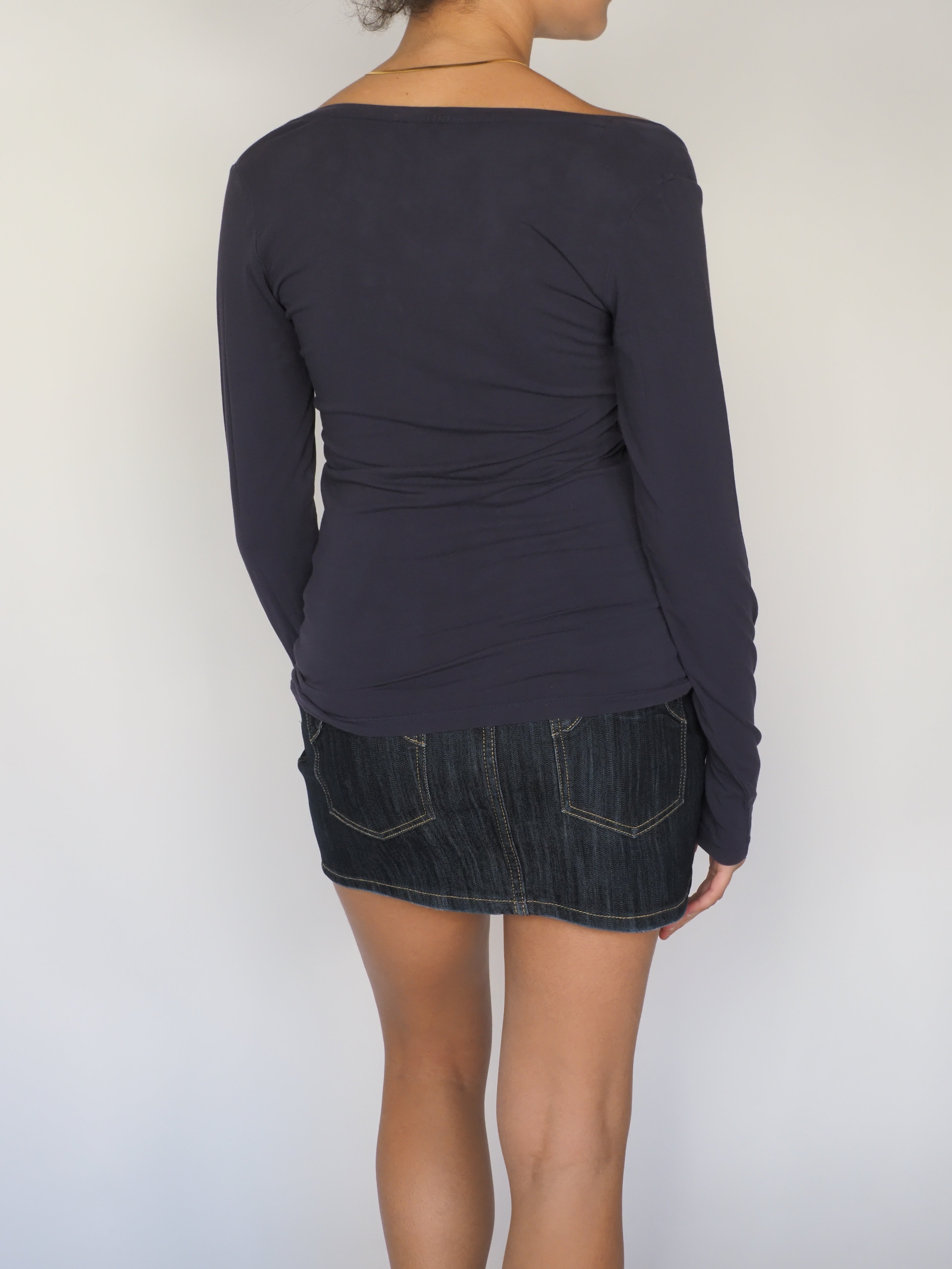 Guess Los Angeles Navy Off-Shoulder Long Sleeve Top