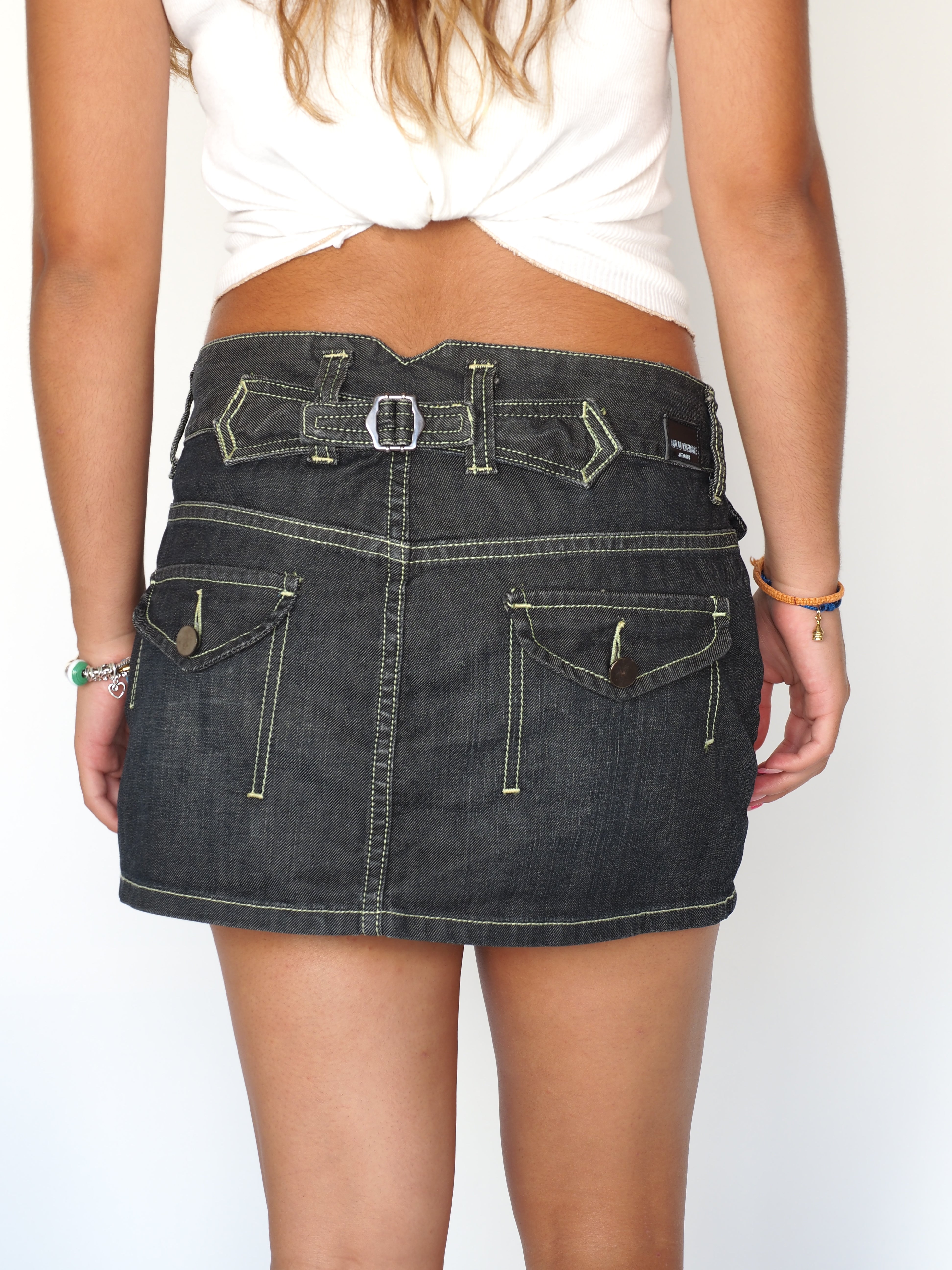 Bluedeise Black Denim Utility Mini Skirt