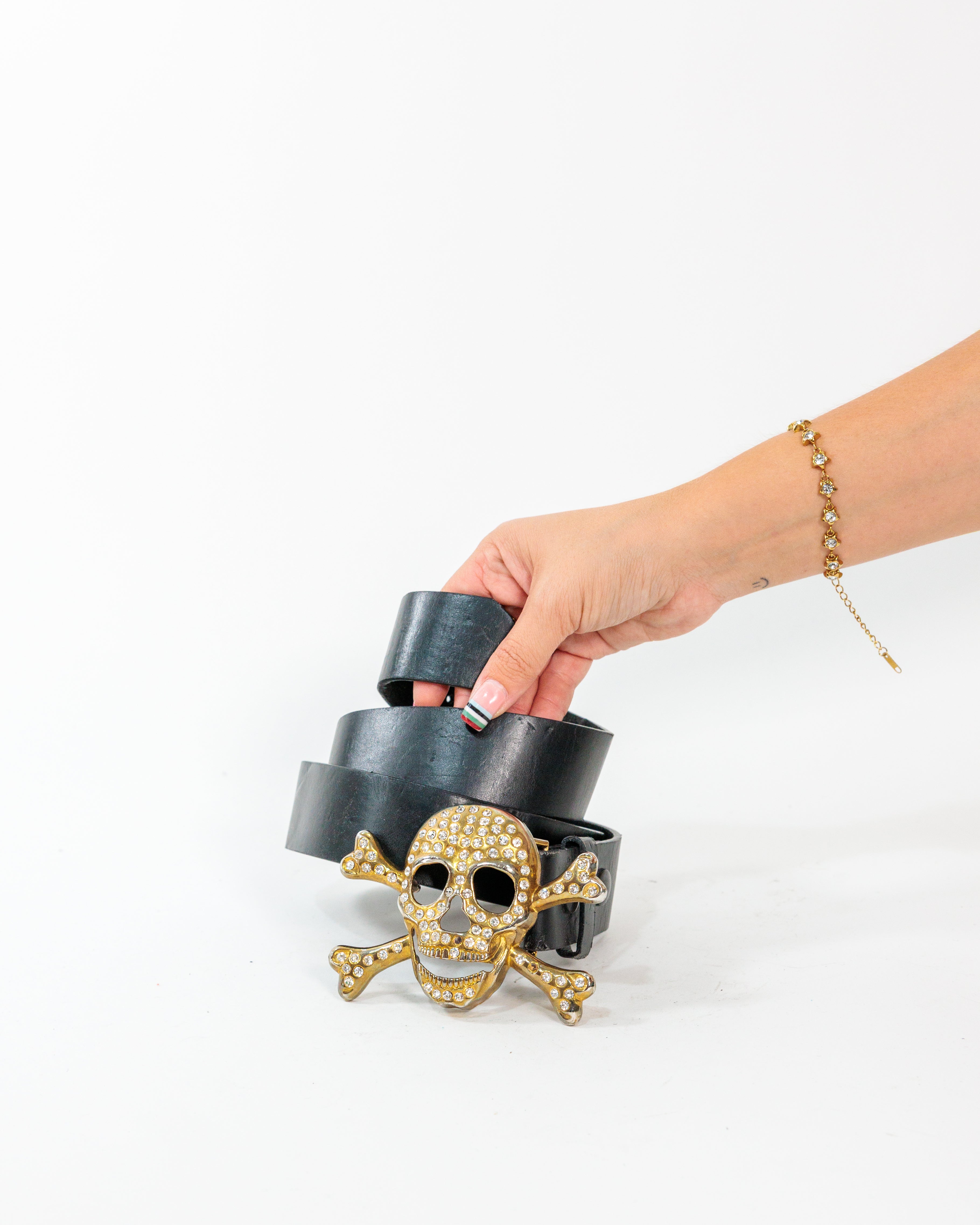 Black Rhinestone Skull Buckle Belt