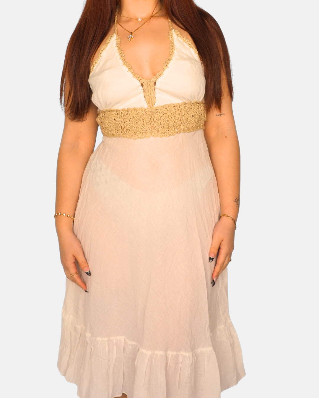Cream Crochet Waist Cotton Dress