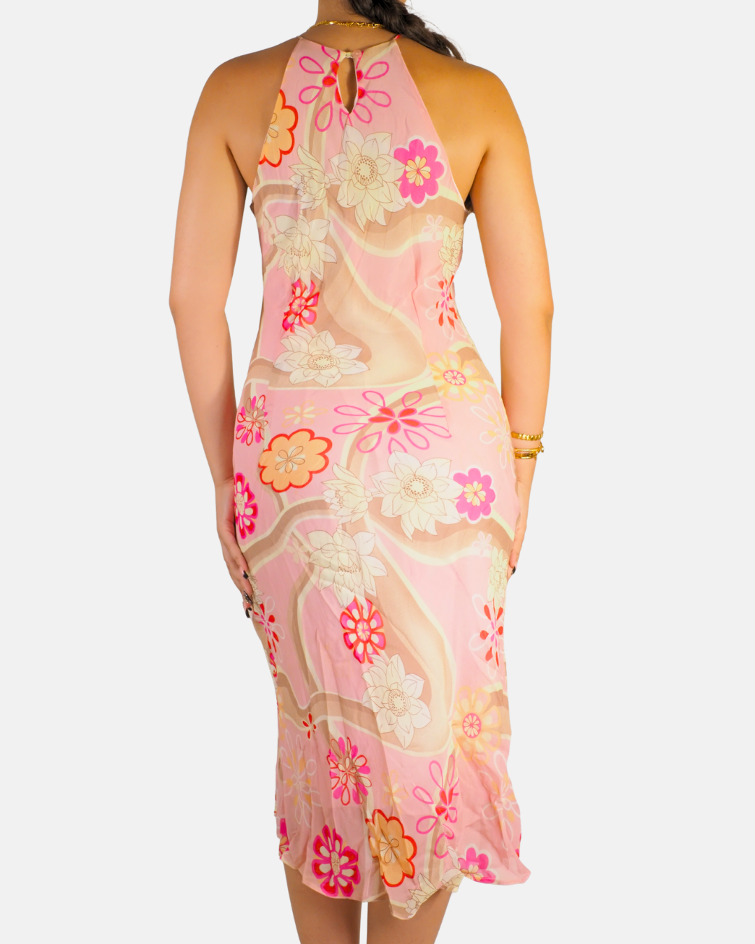 Y2K Pink Floral Halter Midi Dress - Spirit