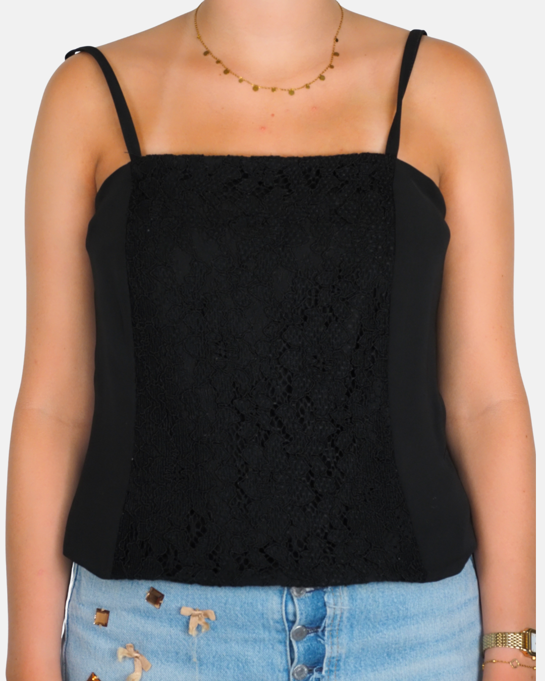 Black Lace Panel Cami Top