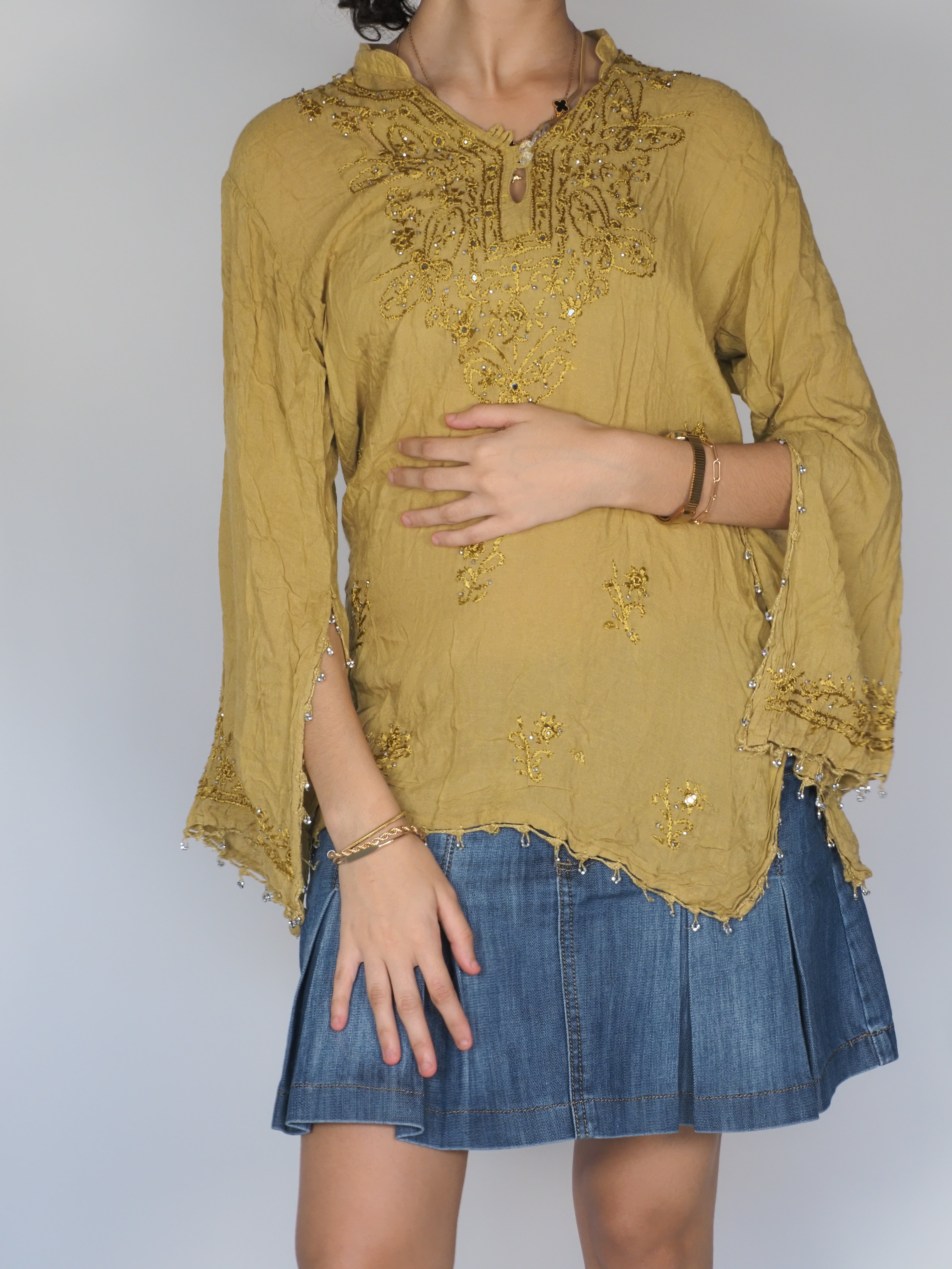 Embellished Mustard Boho Tunic – Pak Universal