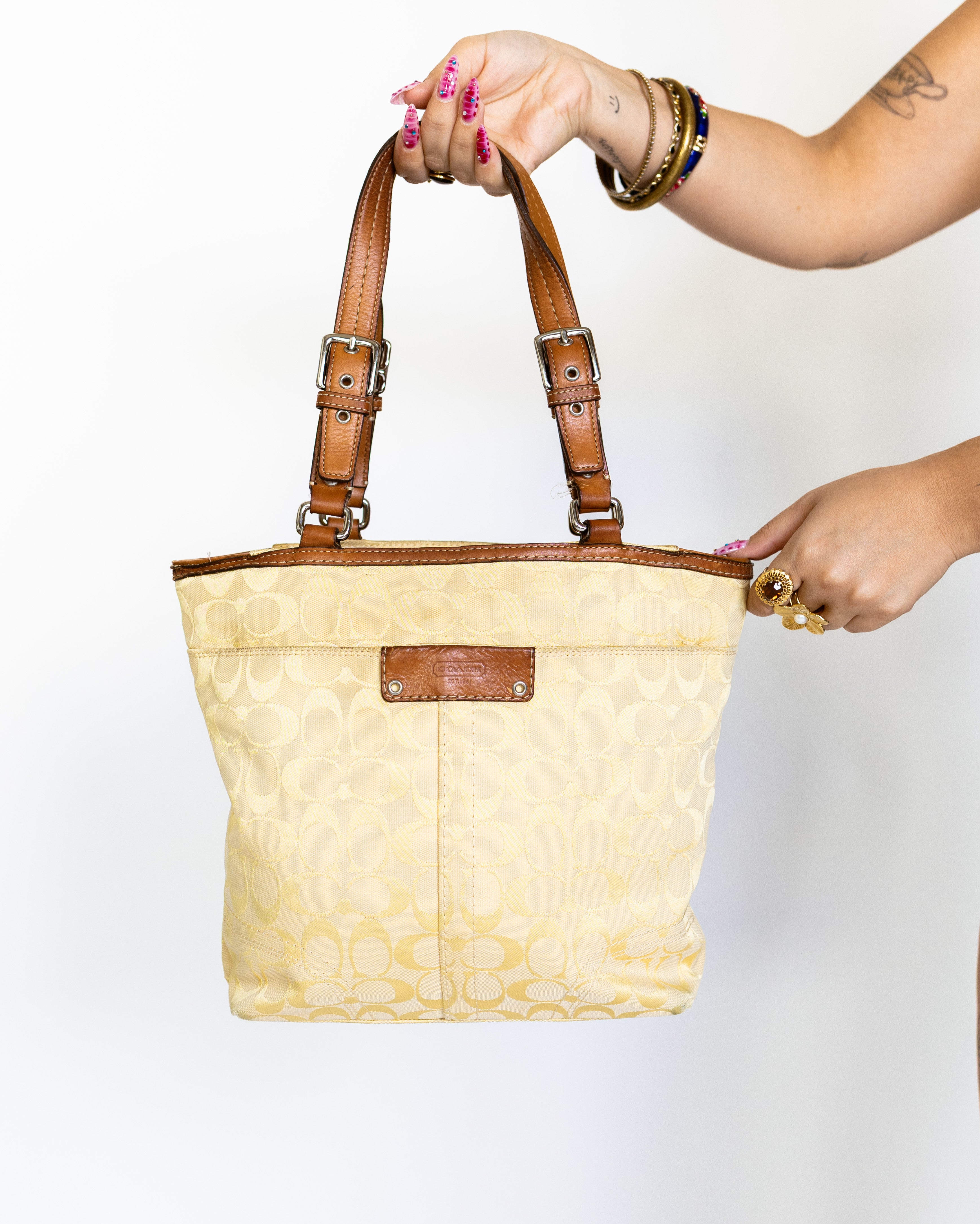 Coach Signature Jacquard Tote in Butter Yellow