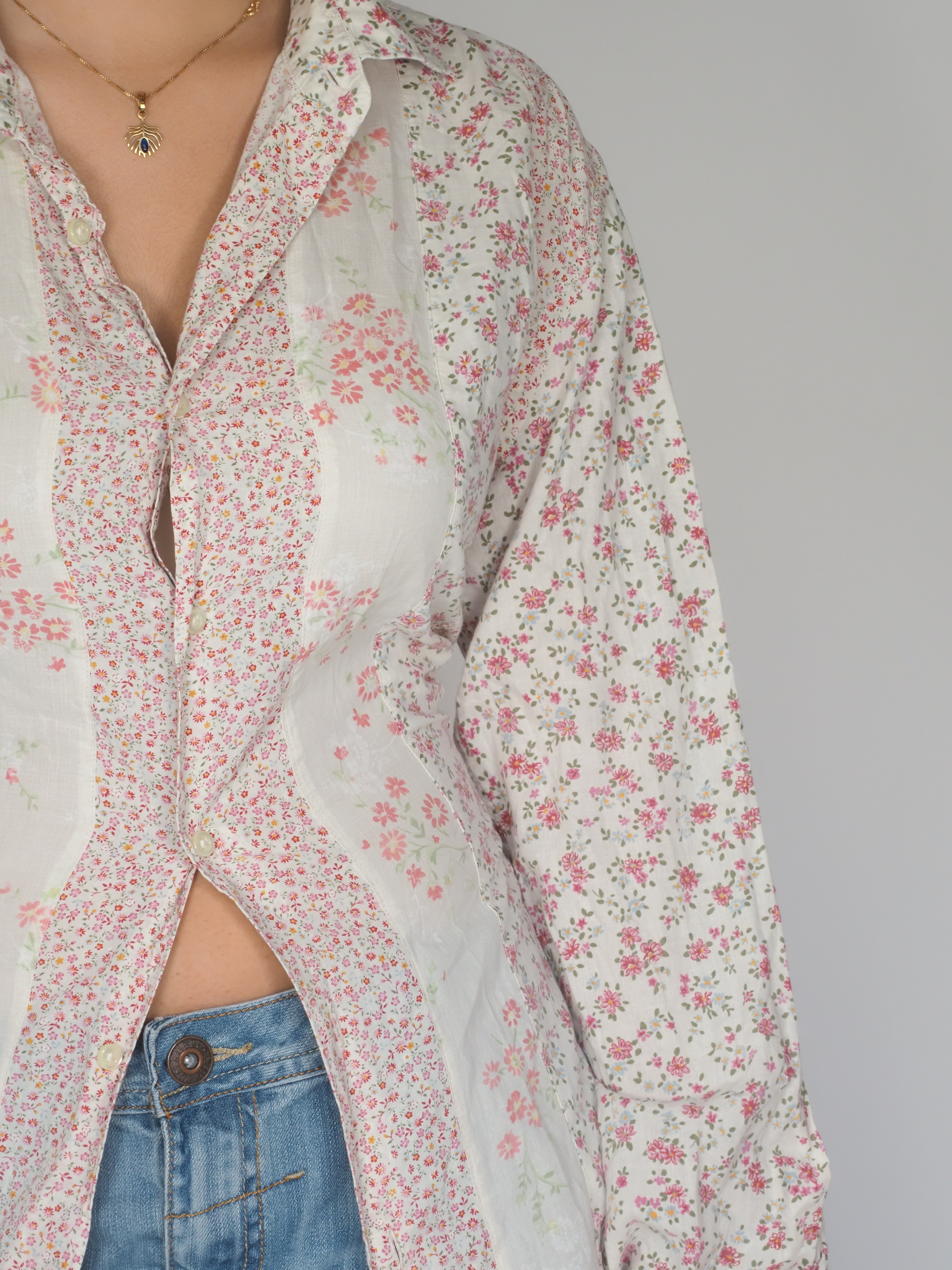 Patchwork Floral Button-Up Blouse – Batista