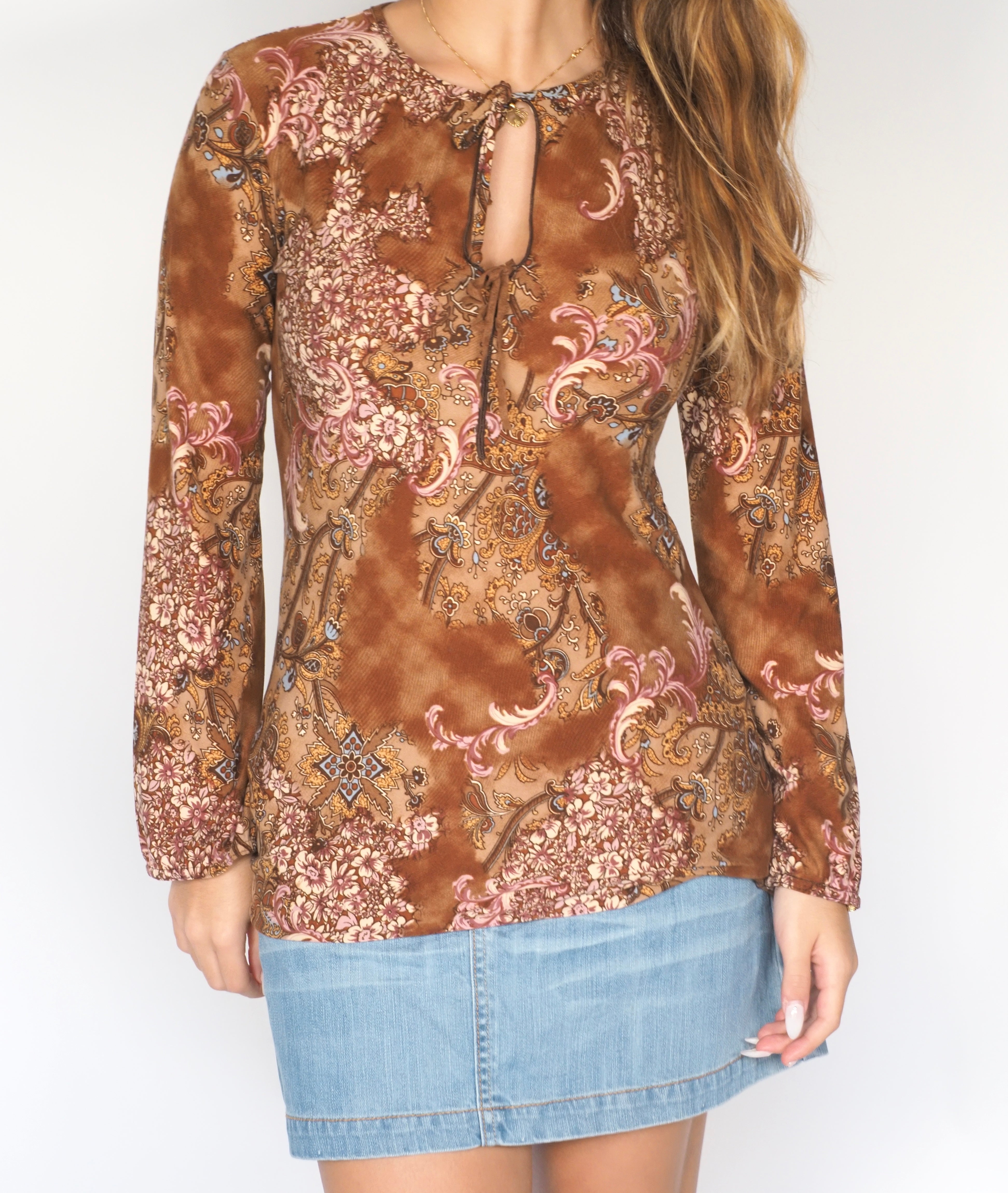 Brown Paisley Keyhole Blouse – Tendenze