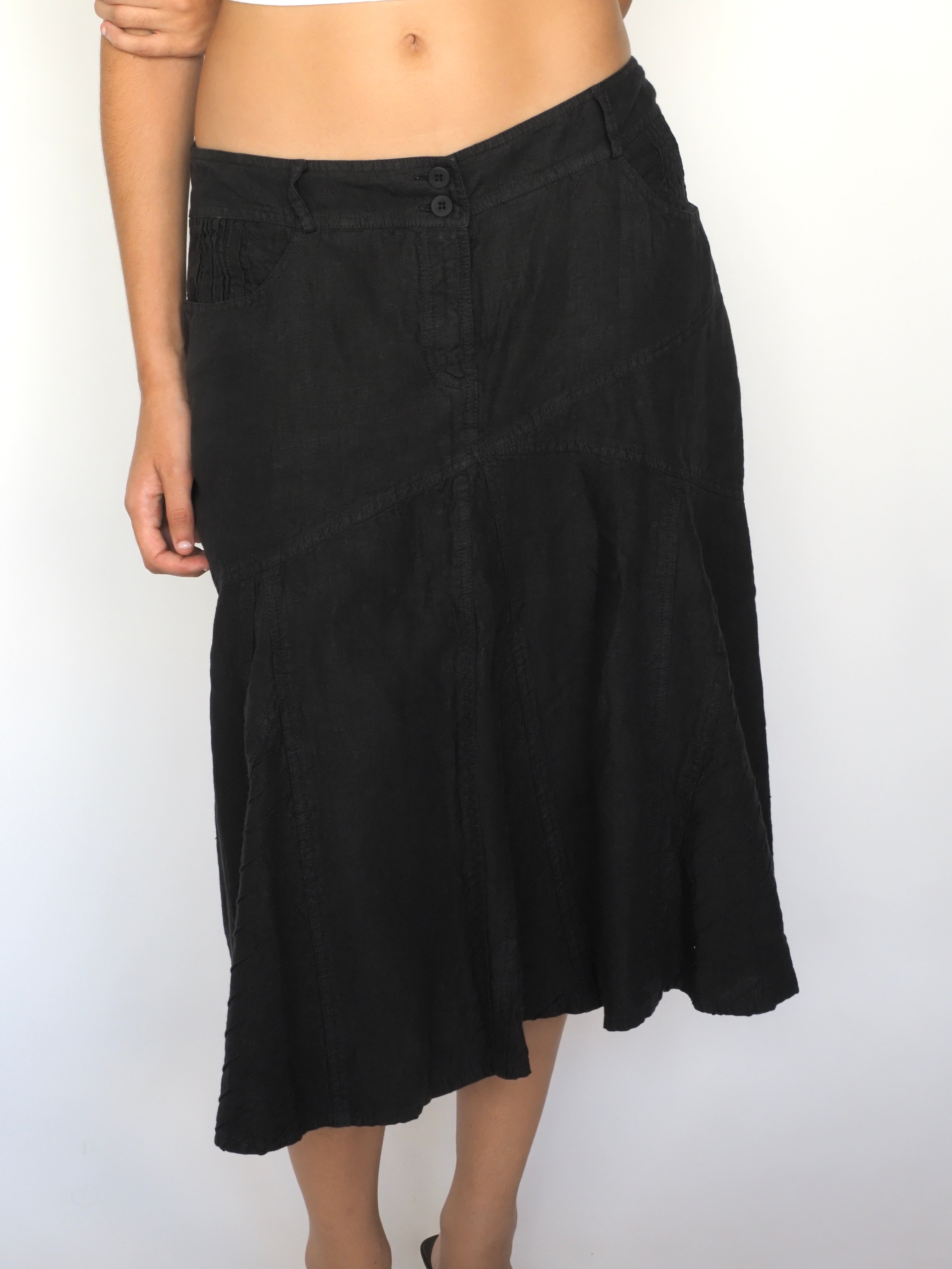 Black A-Line Linen Midi Skirt – Jasmine