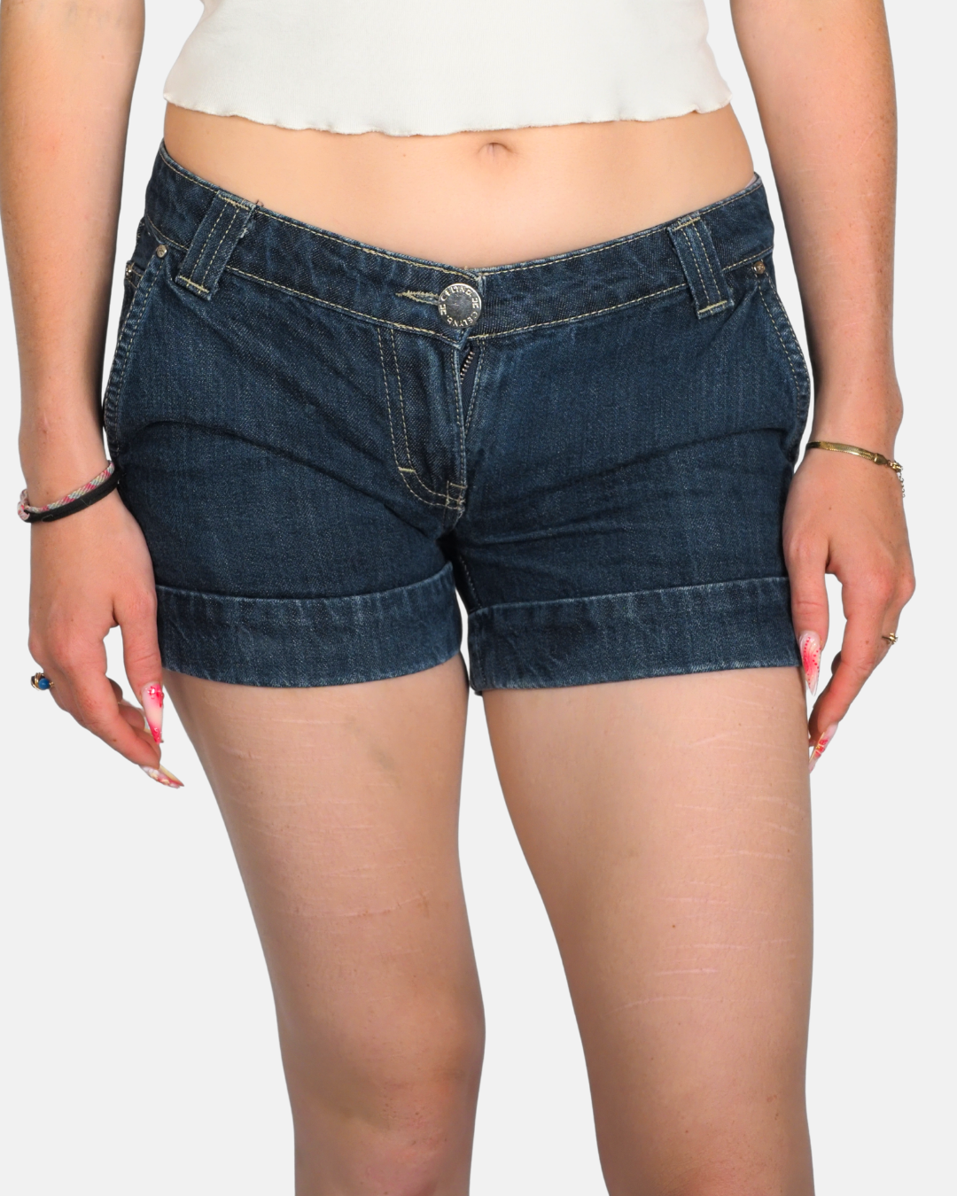 Dark Wash Low-Rise Denim Shorts by Celyn b. Jeans