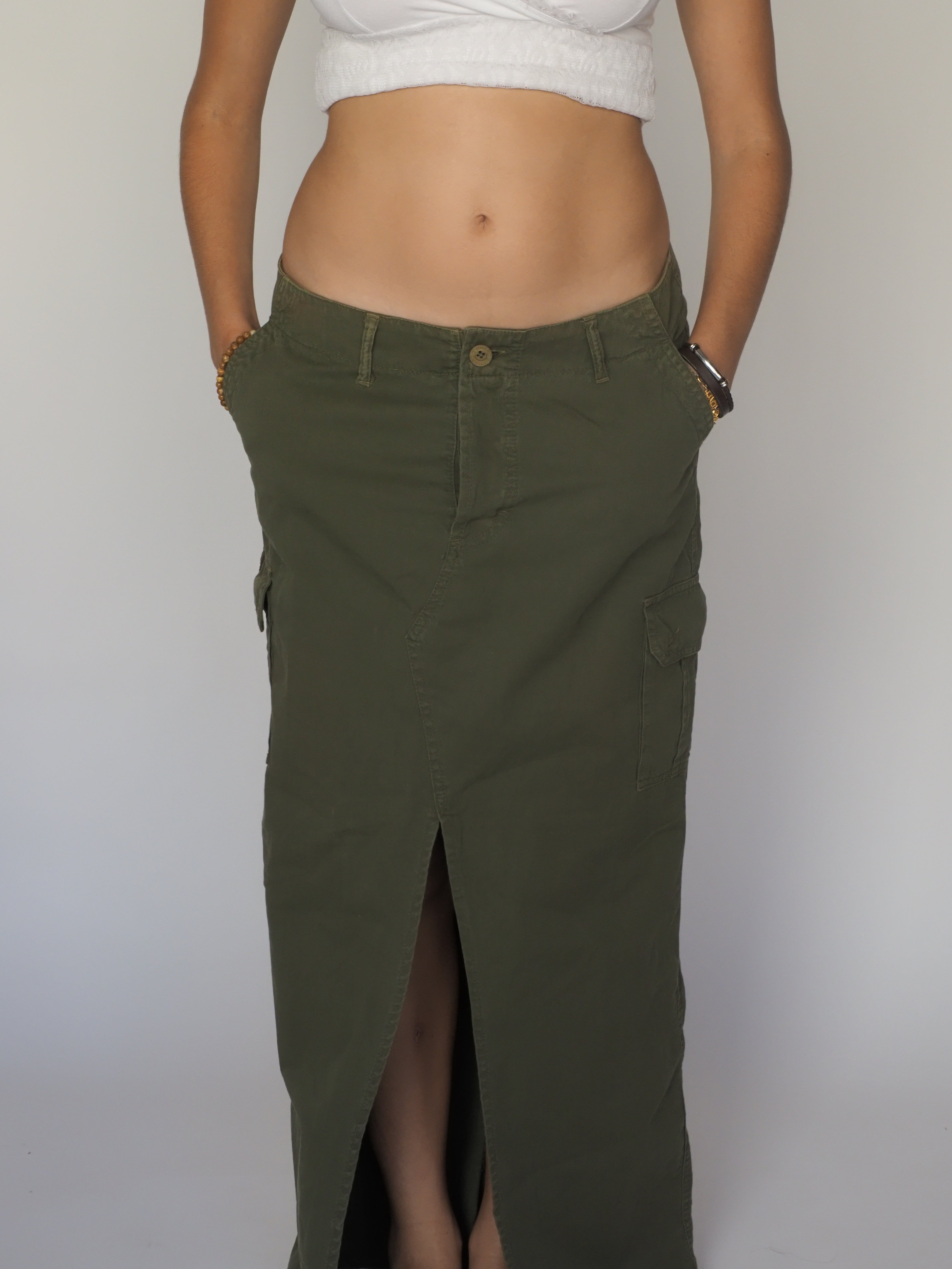 Army Green Cargo Skirt with Brass Snap Buttons