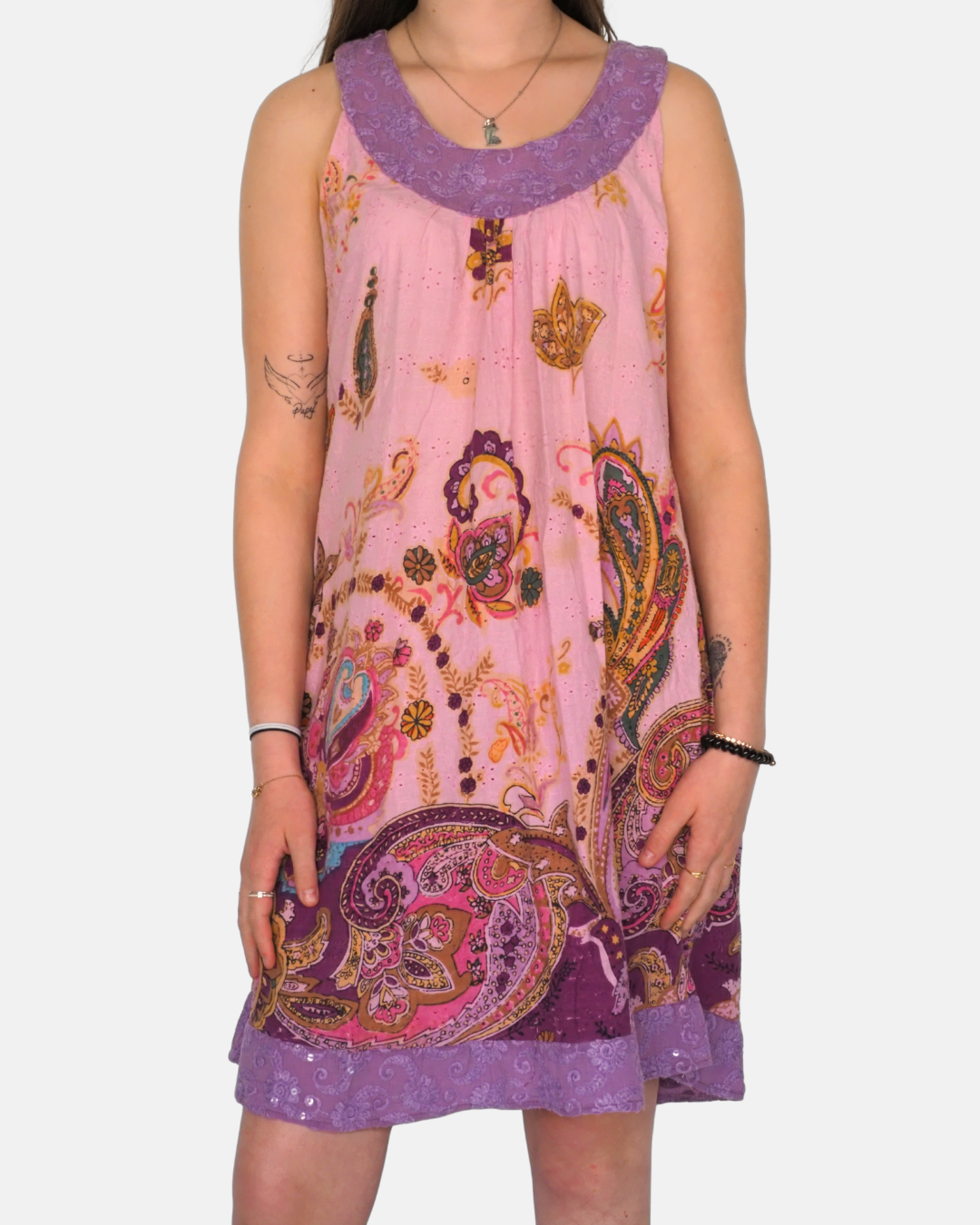 Siya Midi Dress with Paisley Print in Pink and Lilac