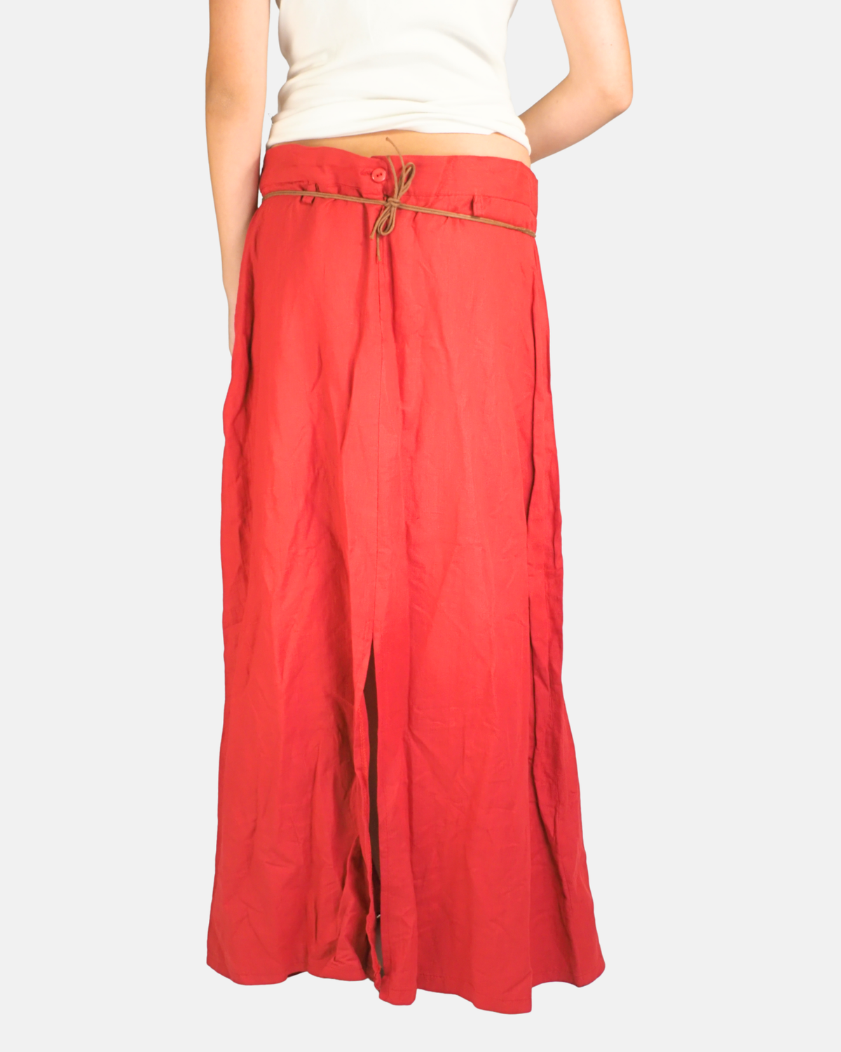 Red Boho Maxi Skirt with Rope Belt
