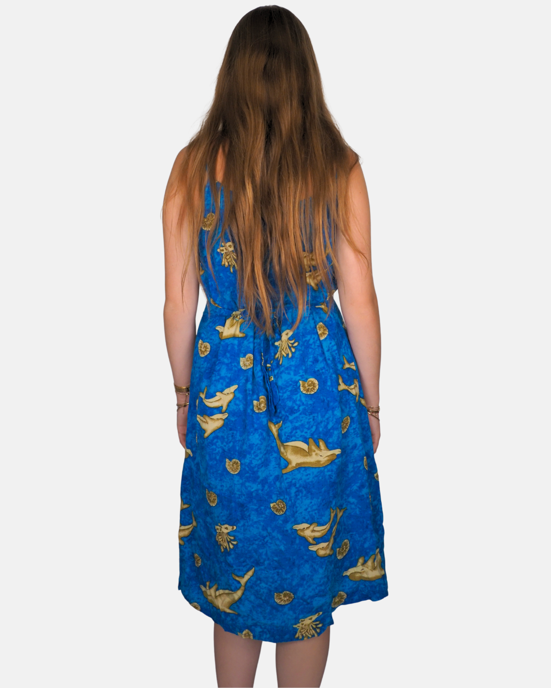 Ocean Blue Dolphin Print Midi Dress