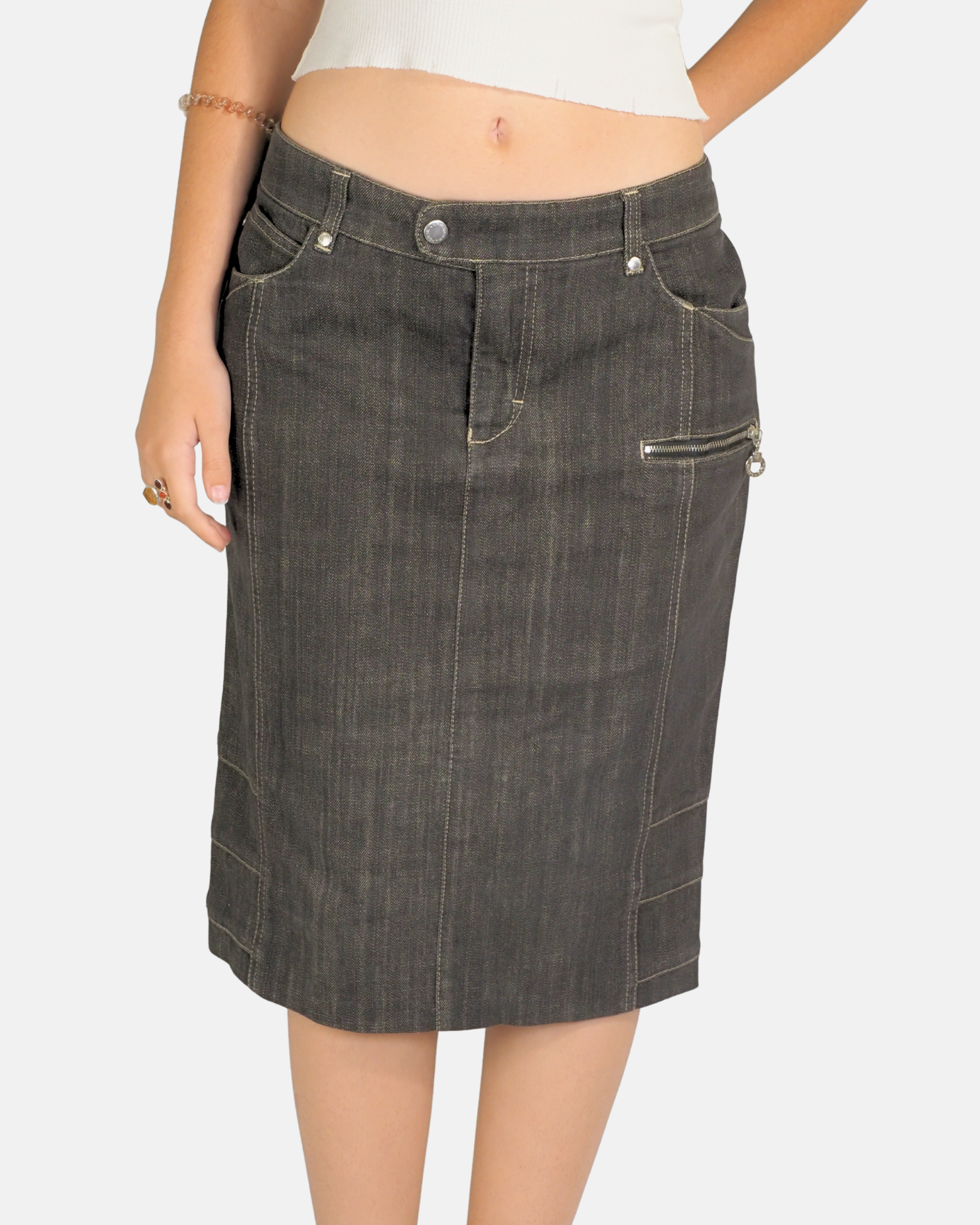 Dark Wash Denim Utility Midi Skirt - Perte Aktive