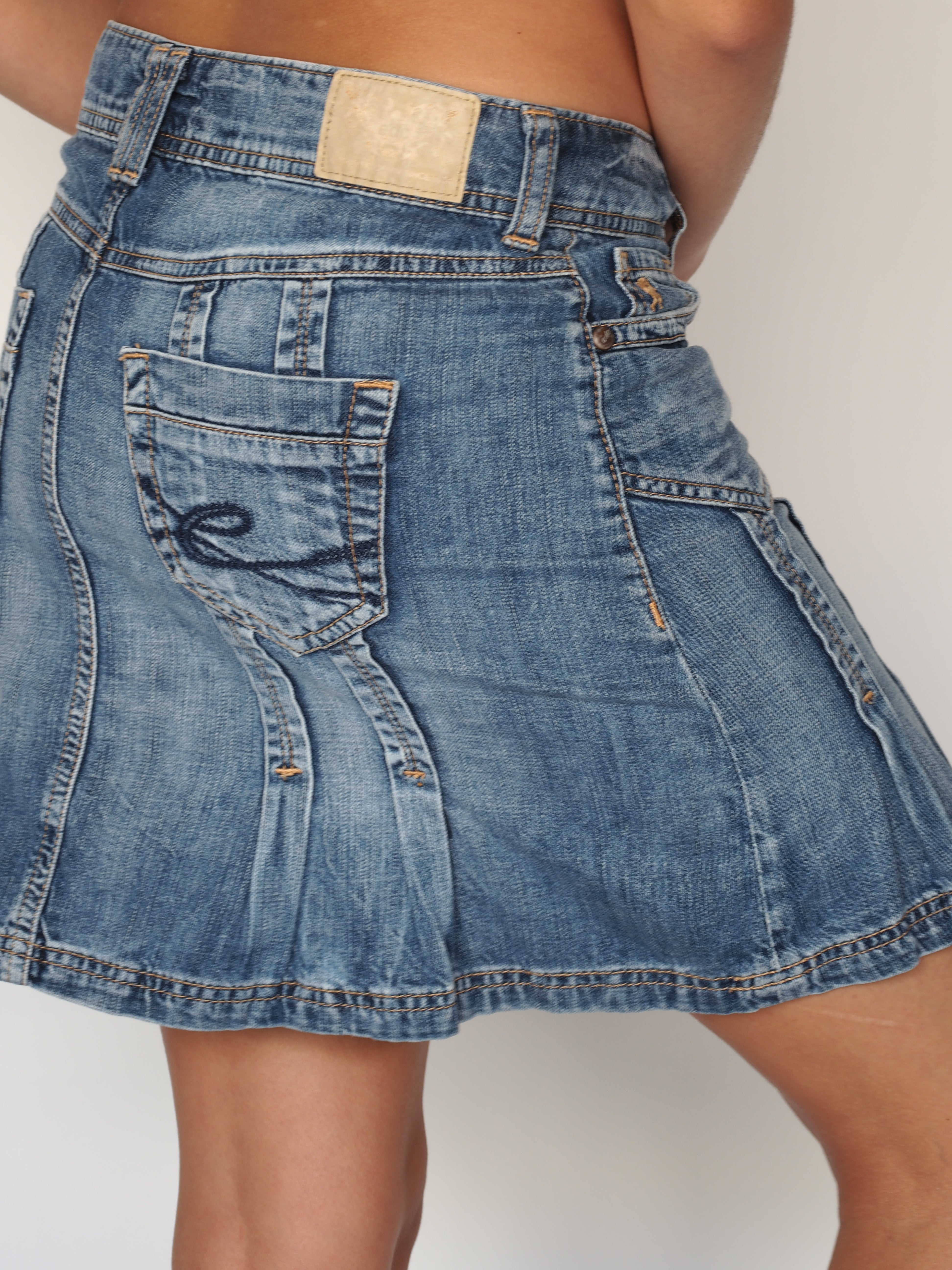 Esprit Blue Washed Pleated Denim Mini Skirt