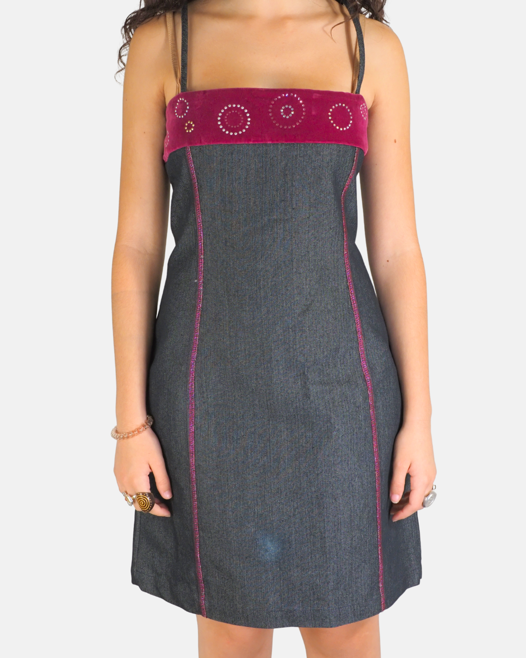 Grey Denim Pinky Velvet Mini Dress - Ice Jeans by Iceberg
