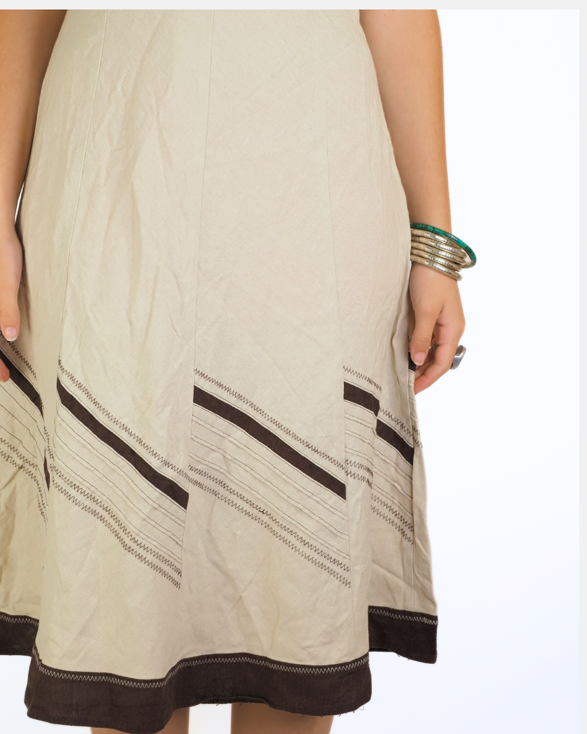 Y2K Cream Contrast Trim Empire Midi Dress - BHS