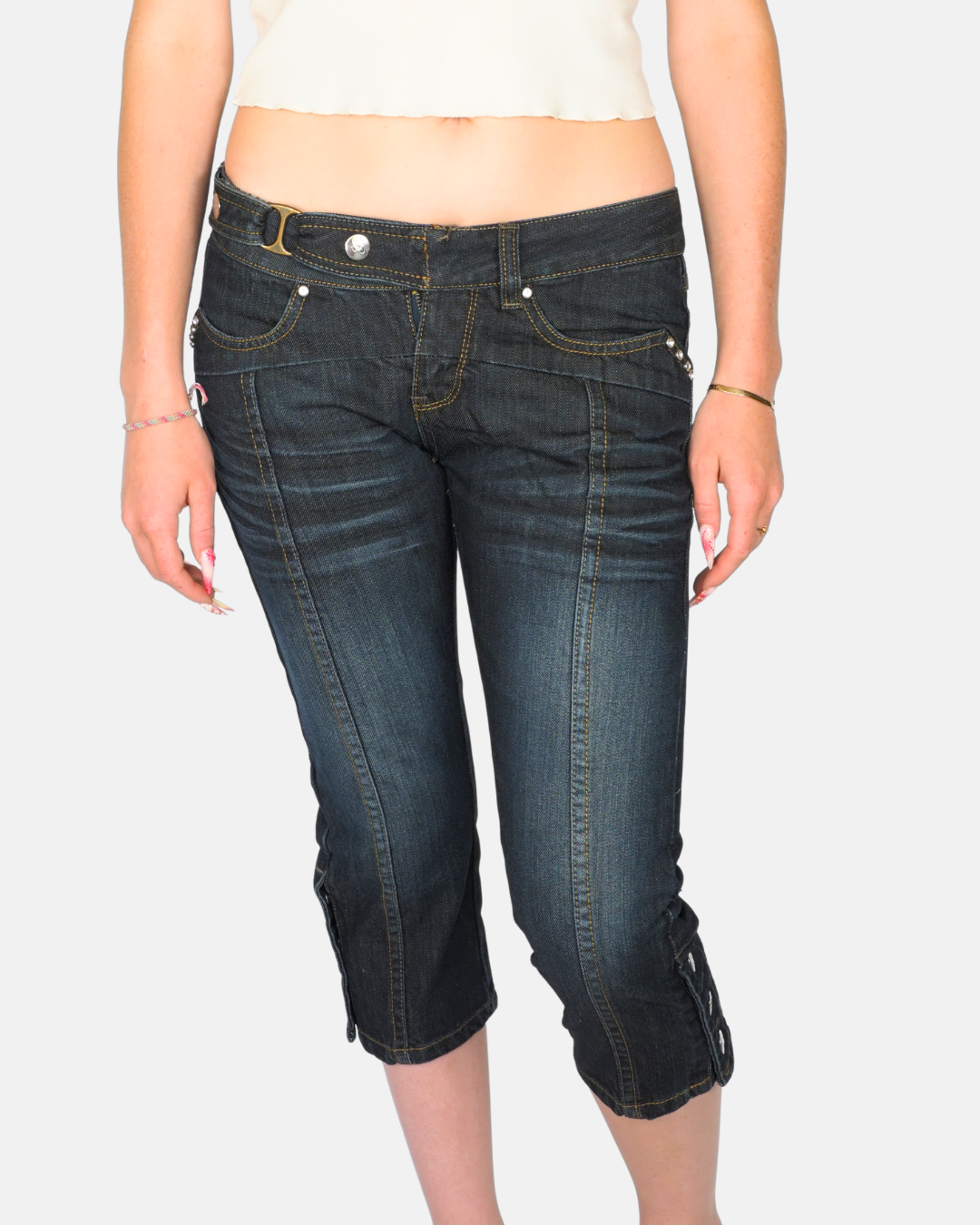 Dark Wash Low Rise Capri Jeans by Extyn Denim