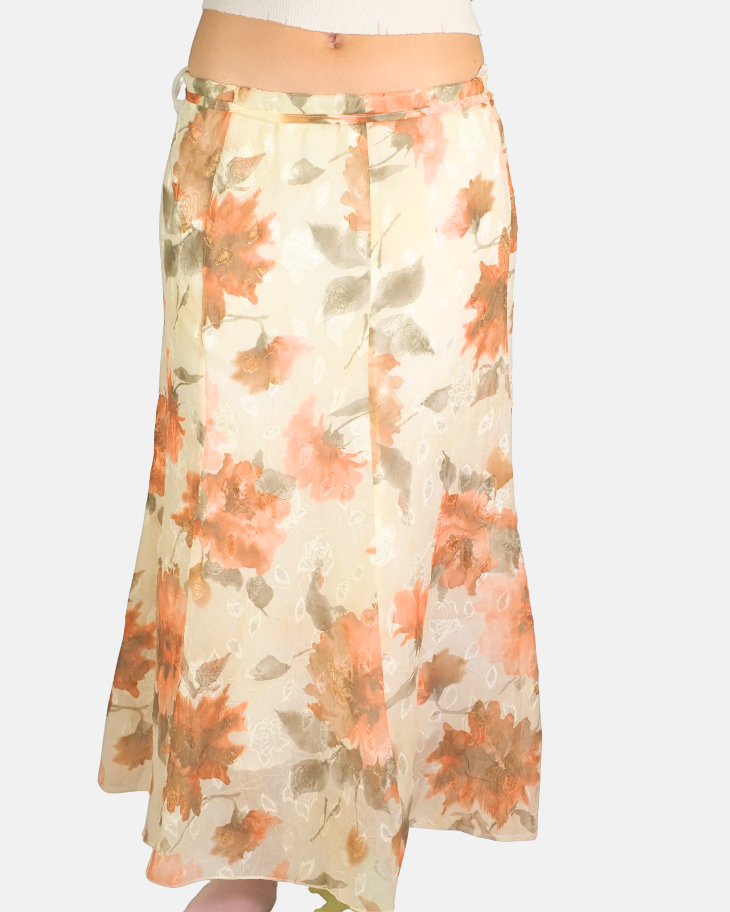 Peach Floral Low-Rise Maxi Skirt - Forever